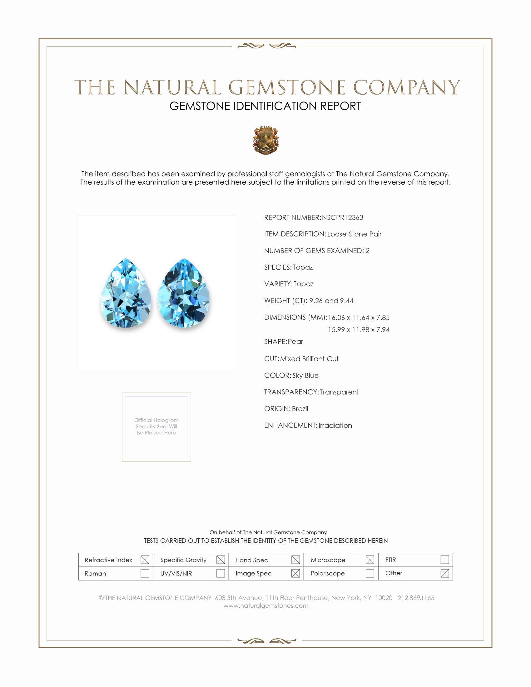18.70 Ct.Tw. Sky Blue Topaz Pair from Brazil