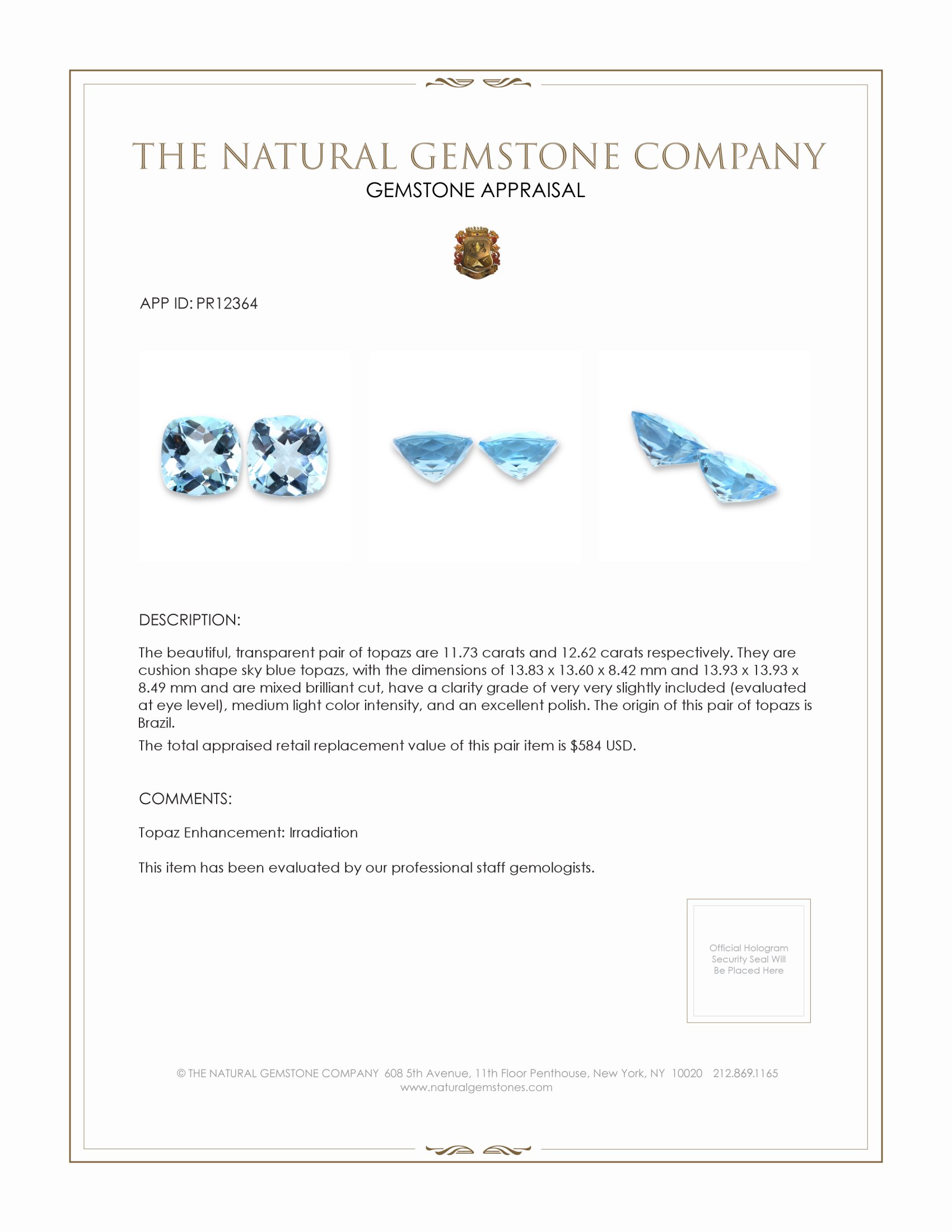 24.35 Ct.Tw. Sky Blue Topaz Pair from Brazil
