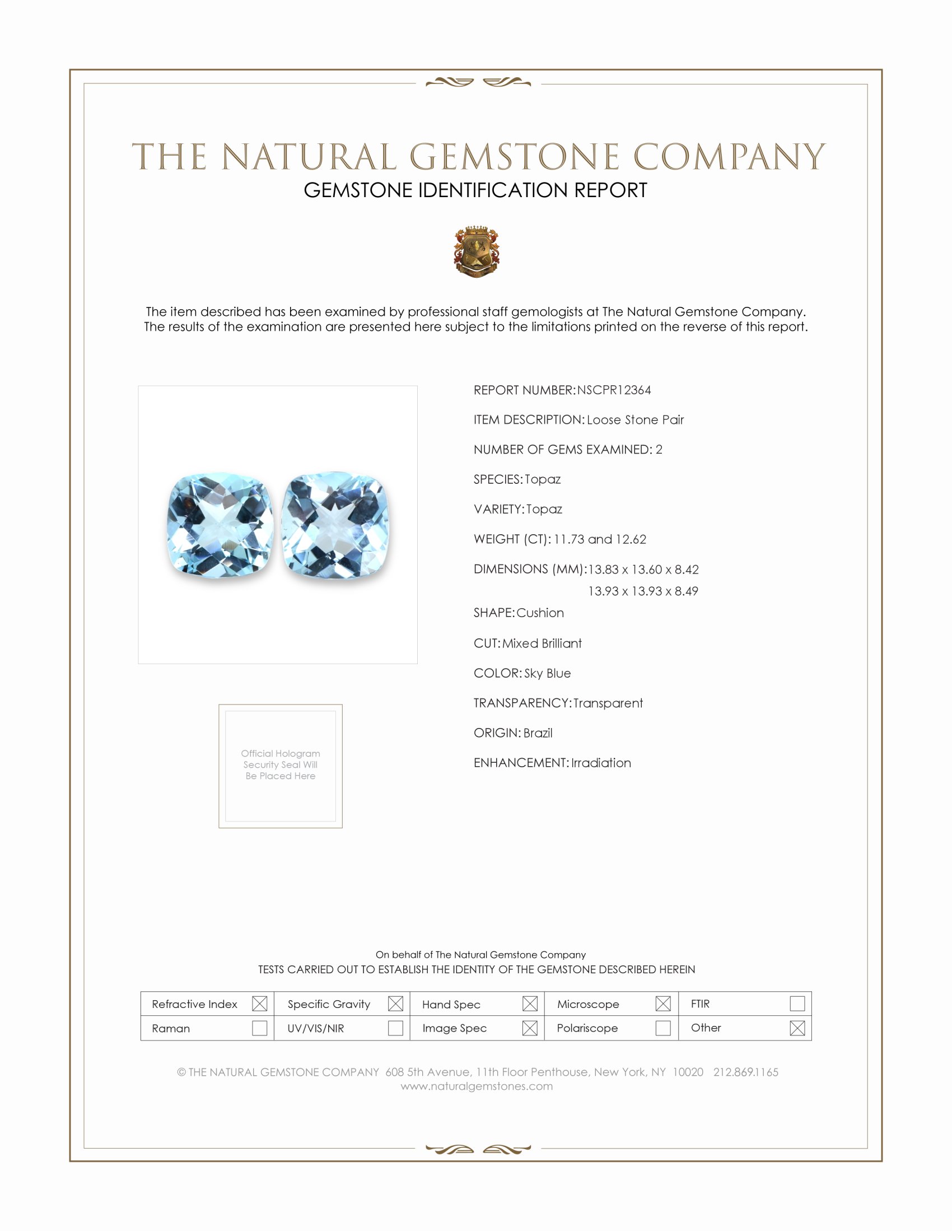 24.35 Ct.Tw. Sky Blue Topaz Pair from Brazil