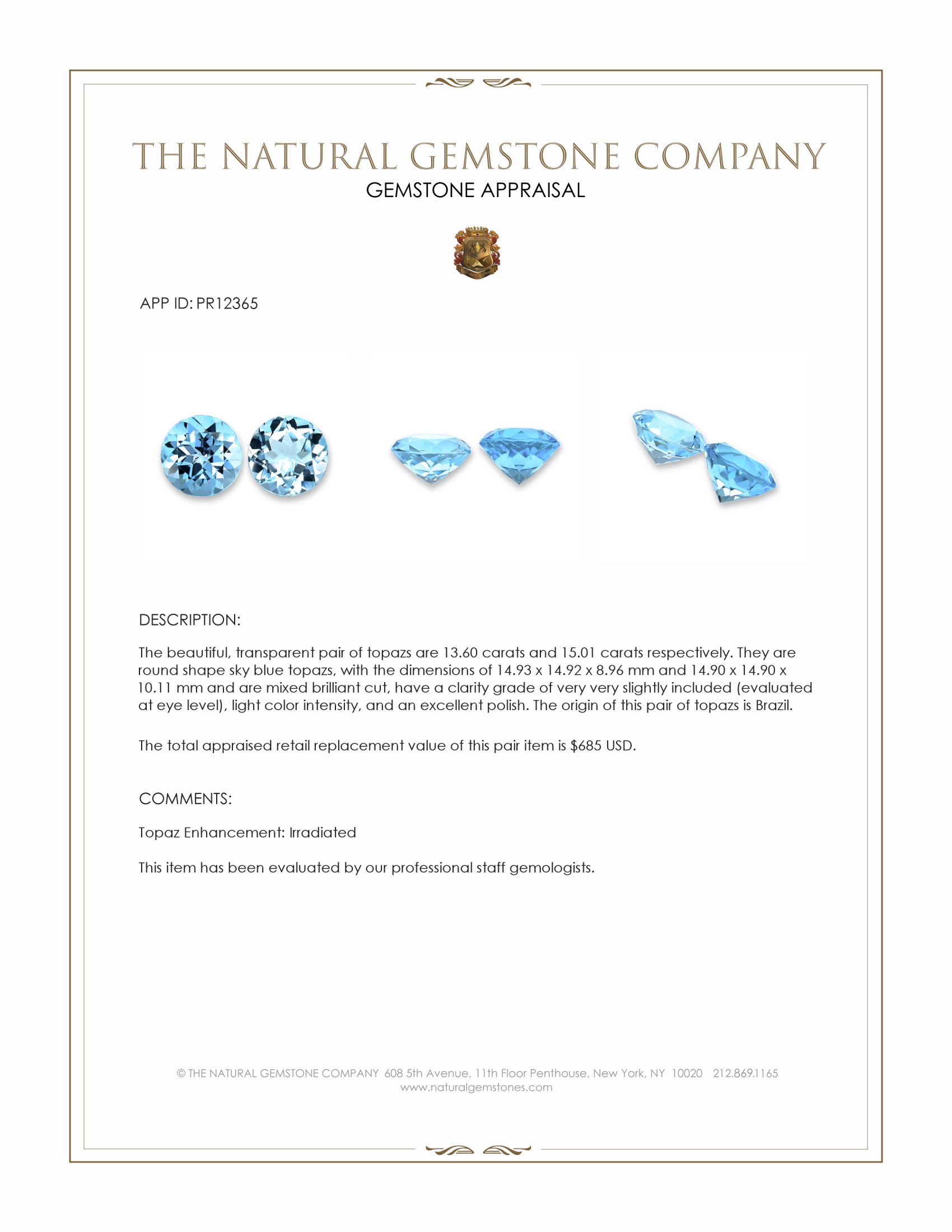 28.61 Ct.Tw. Sky Blue Topaz Pair from Brazil