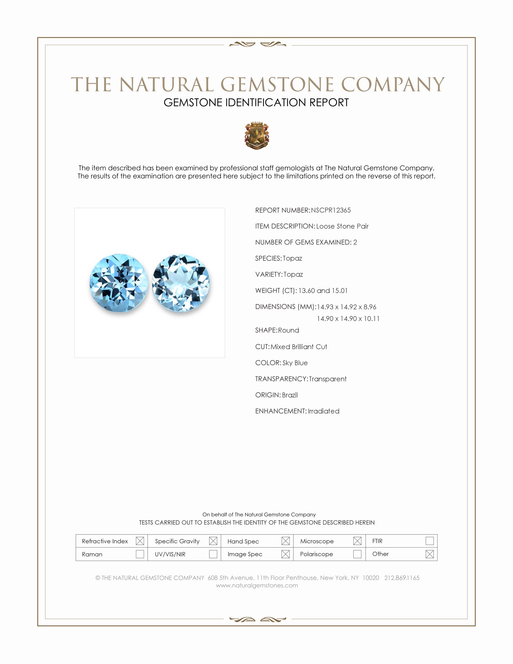 28.61 Ct.Tw. Sky Blue Topaz Pair from Brazil