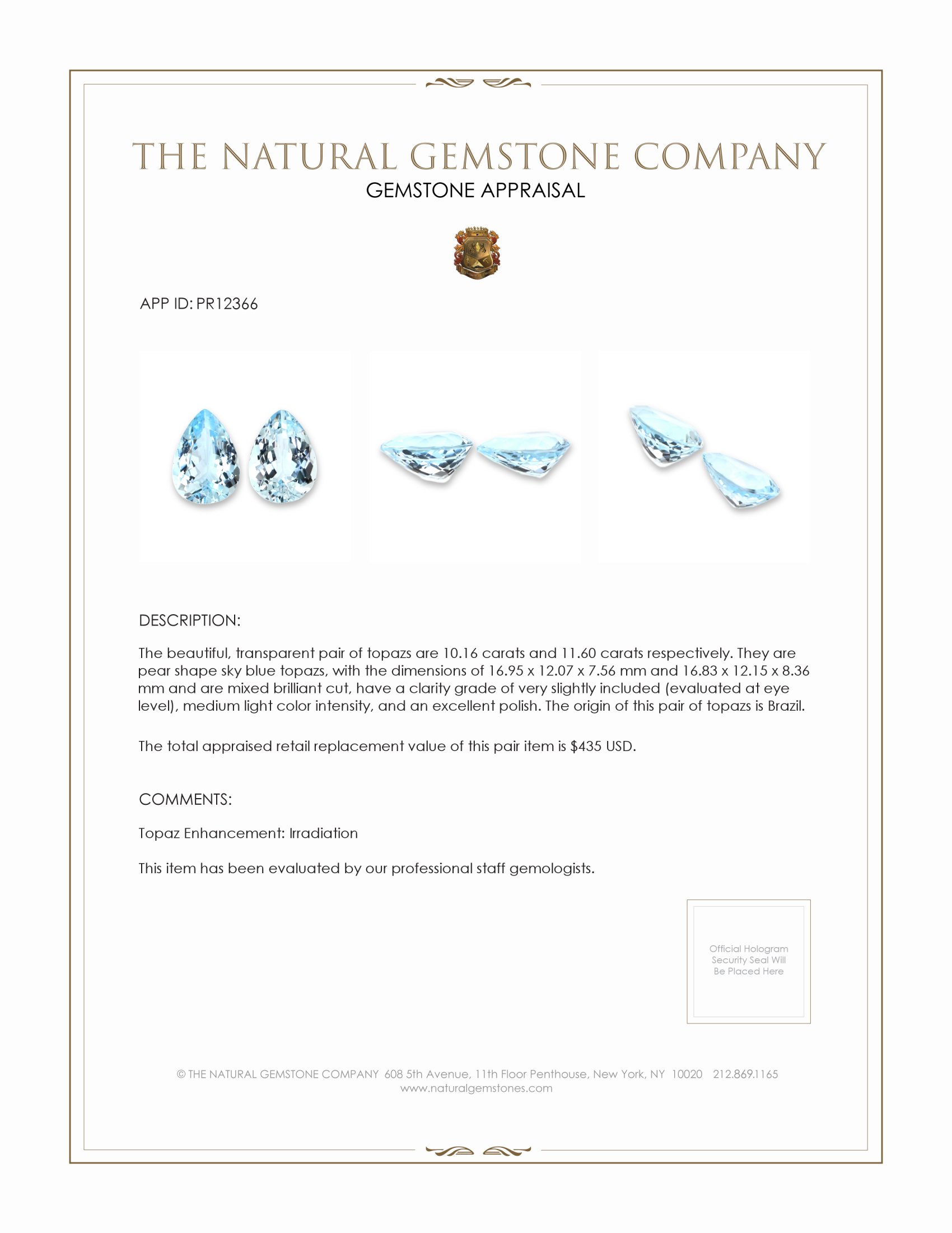 21.76 Ct.Tw. Topaz Pair from Brazil