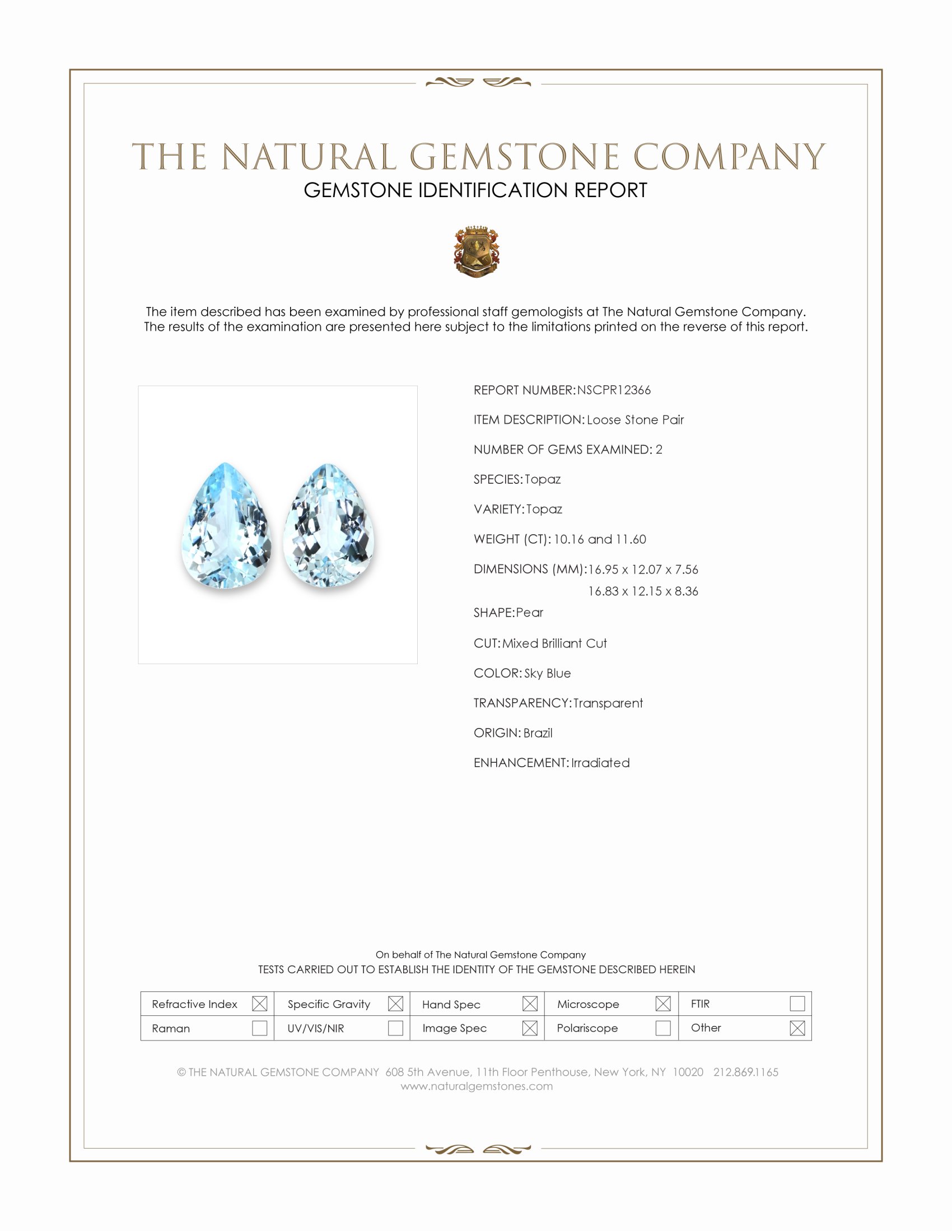 21.76 Ct.Tw. Sky Blue Topaz Pair from Brazil