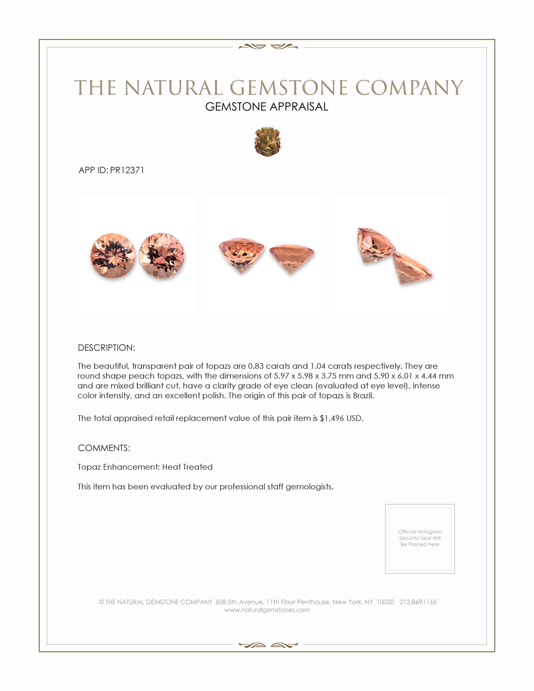 1.87 Ct.Tw. Topaz Pair from Brazil