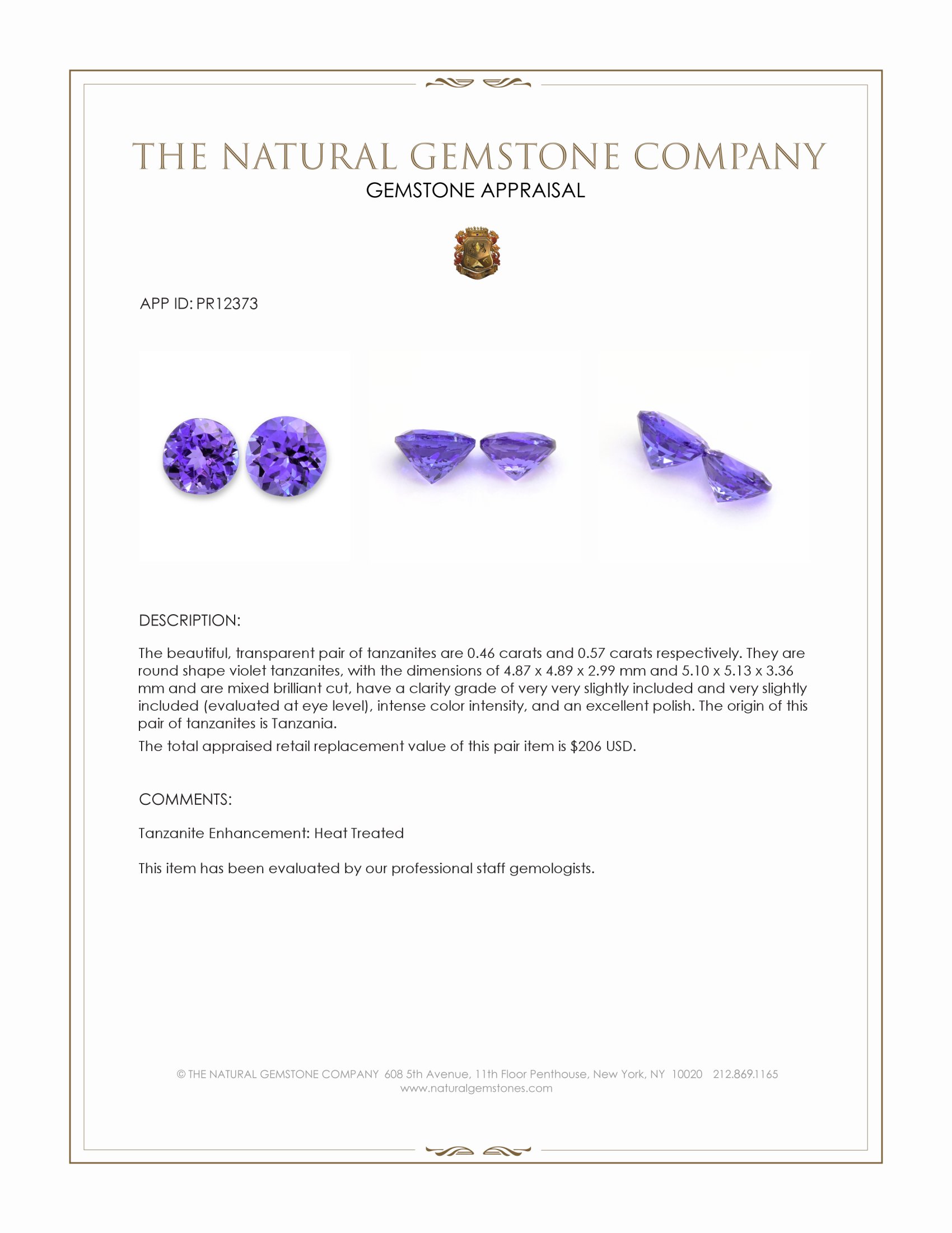 1.03 Ct.Tw. Violet Tanzanite Pair from Tanzania