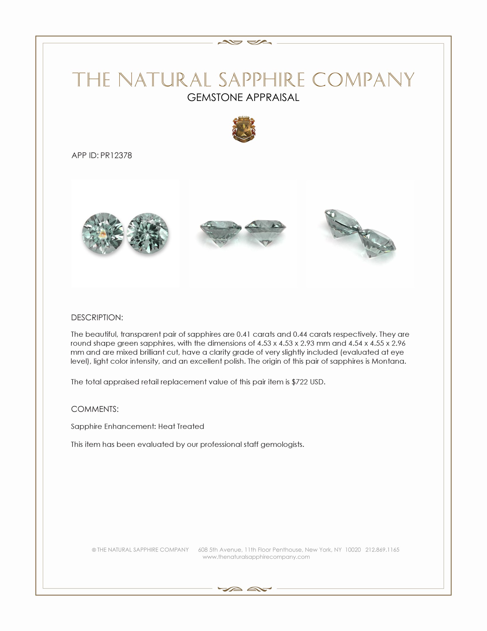 0.85 Ct.Tw. Green Sapphire Pair from Montana