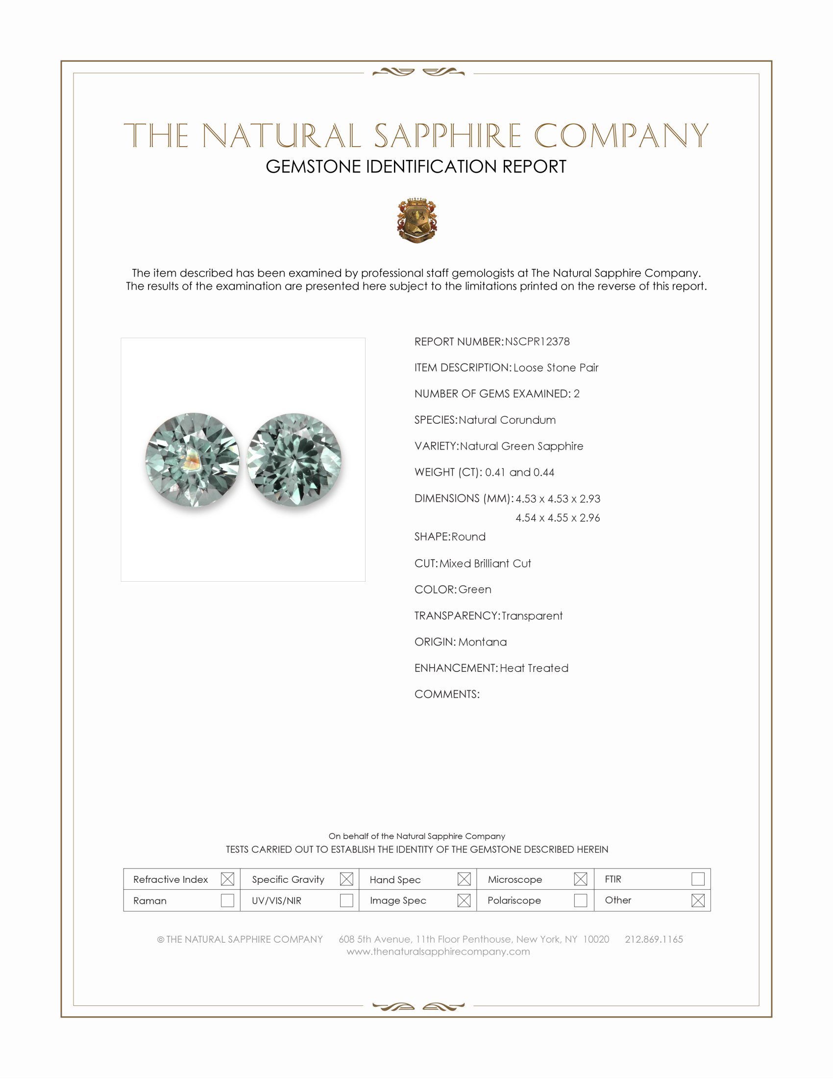 0.85 Ct.Tw. Green Sapphire Pair from Montana