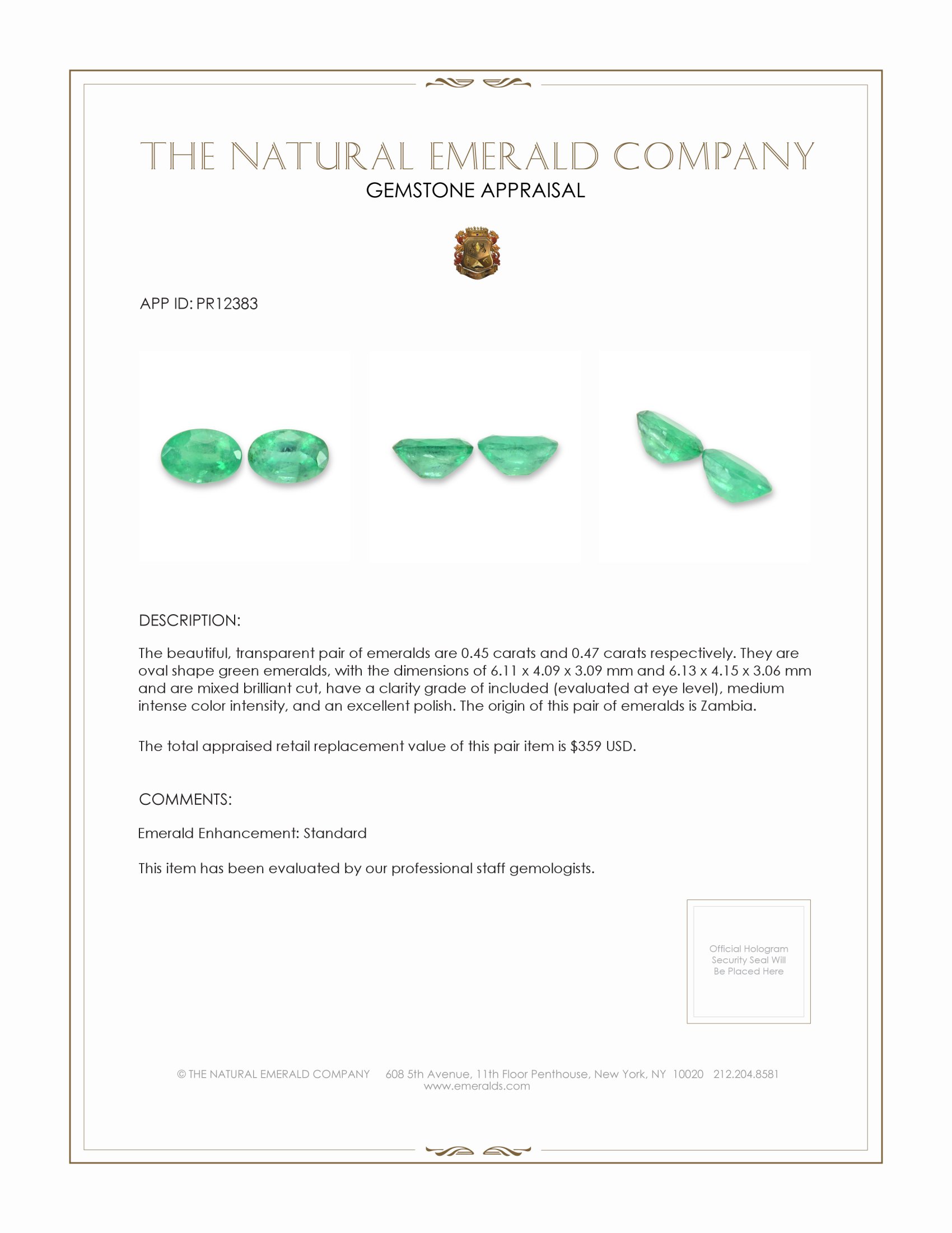 0.92 Ct.Tw. Emerald Pair from Zambia