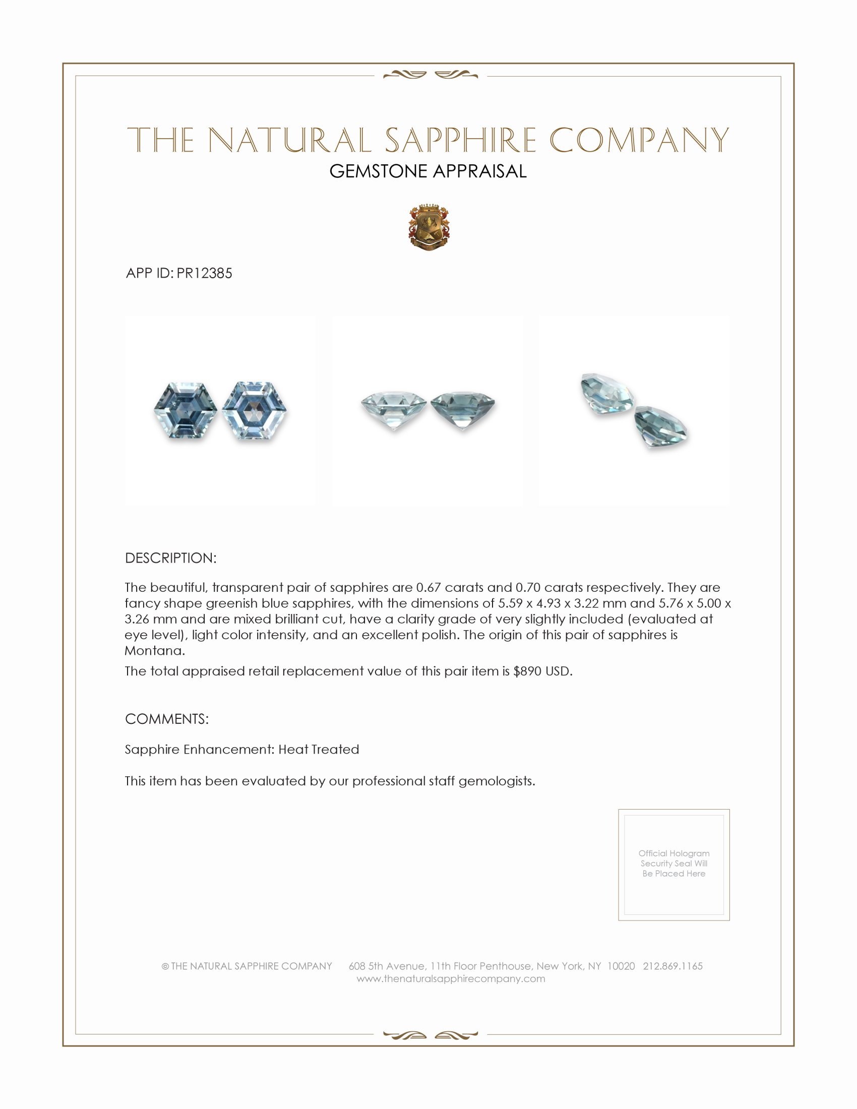 1.37 Ct.Tw. Greenish Blue Sapphire Pair from Montana