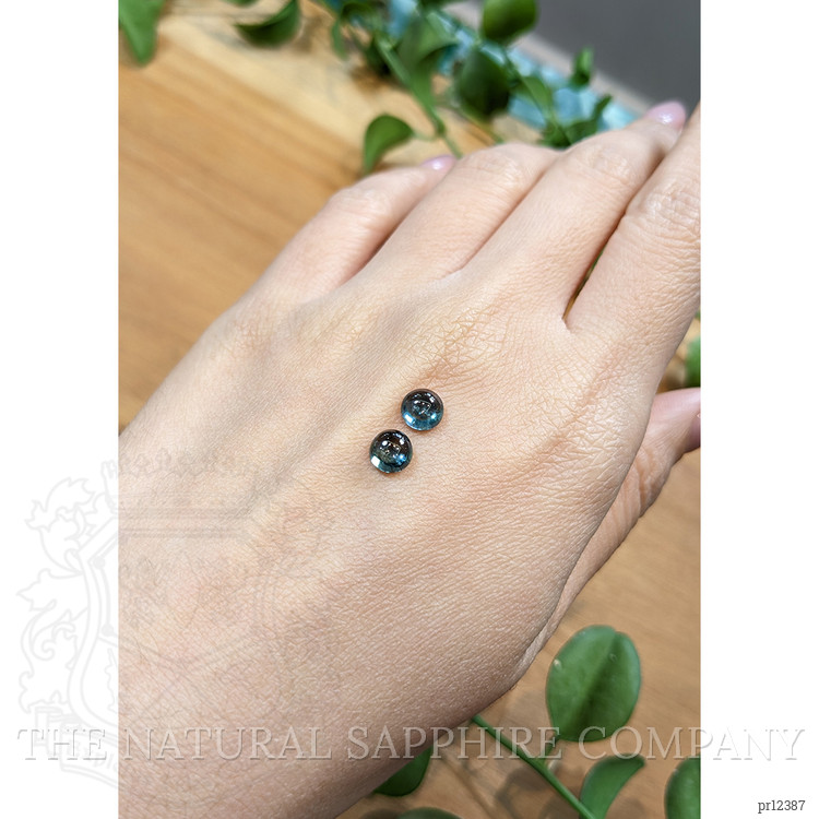 2.75 Ct.Tw. Greenish Blue Cabochon Sapphire Pair from Ceylon (Sri Lanka)