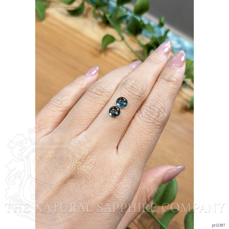 2.75 Ct.Tw. Greenish Blue Cabochon Sapphire Pair from Ceylon (Sri Lanka)