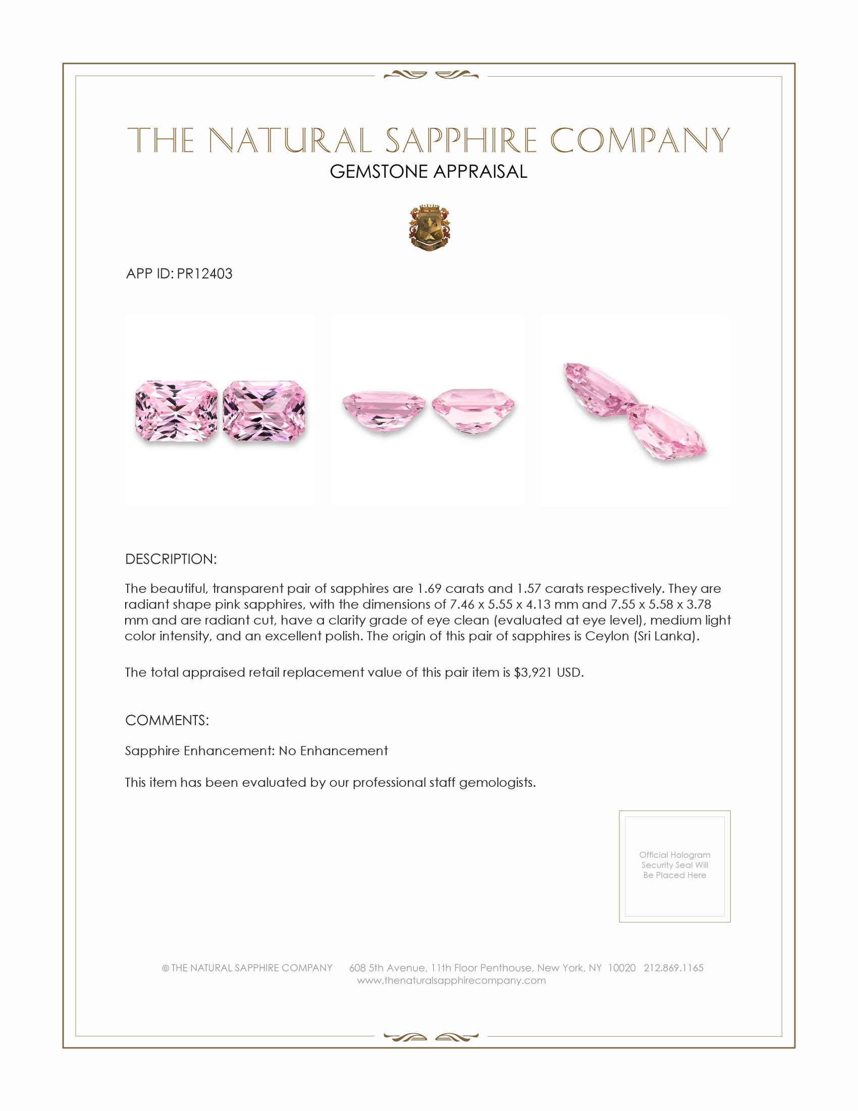 3.26 Ct.Tw. Pink Sapphire Pair from Ceylon (Sri Lanka)