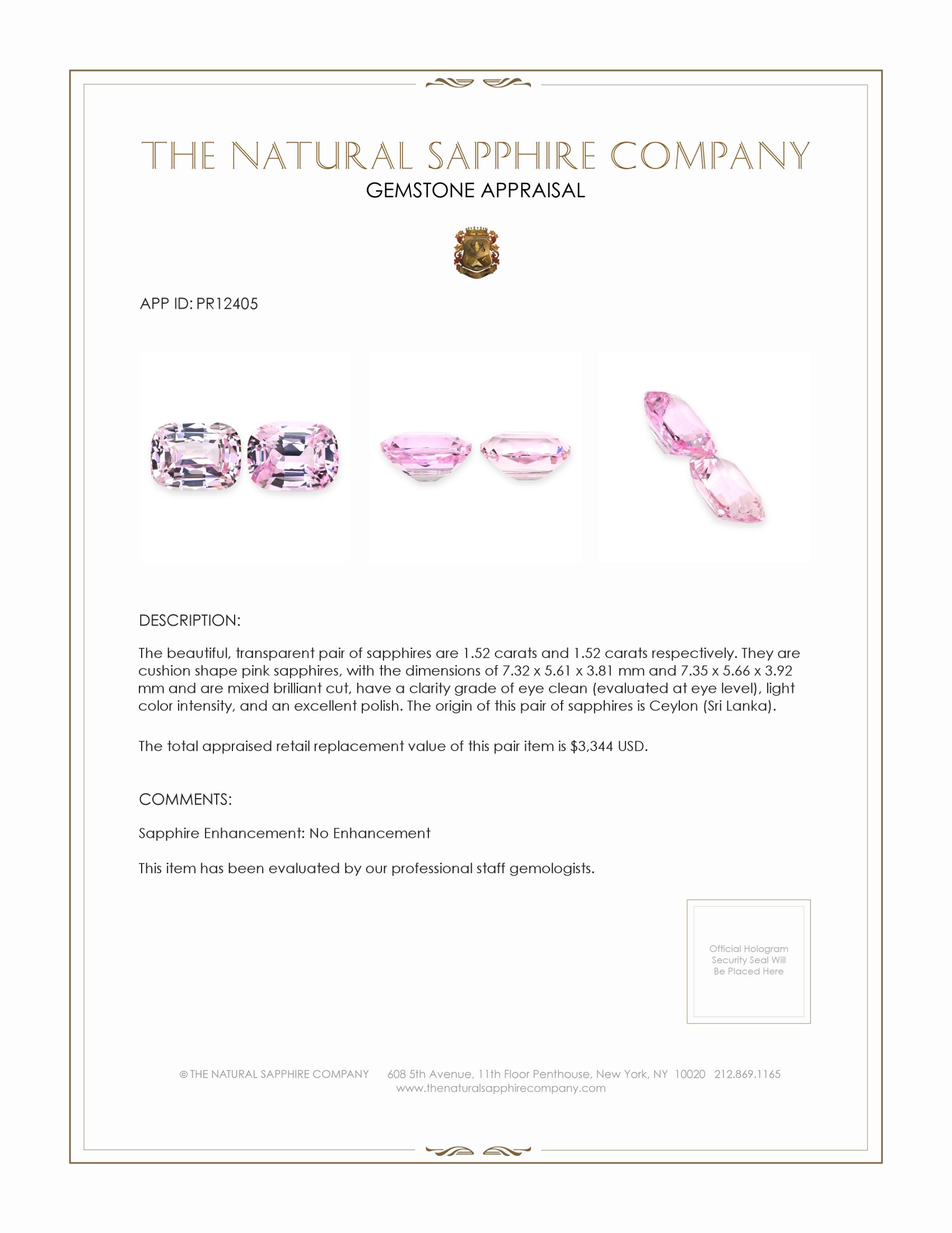 3.04 Ct.Tw. Pink Sapphire Pair from Ceylon (Sri Lanka)