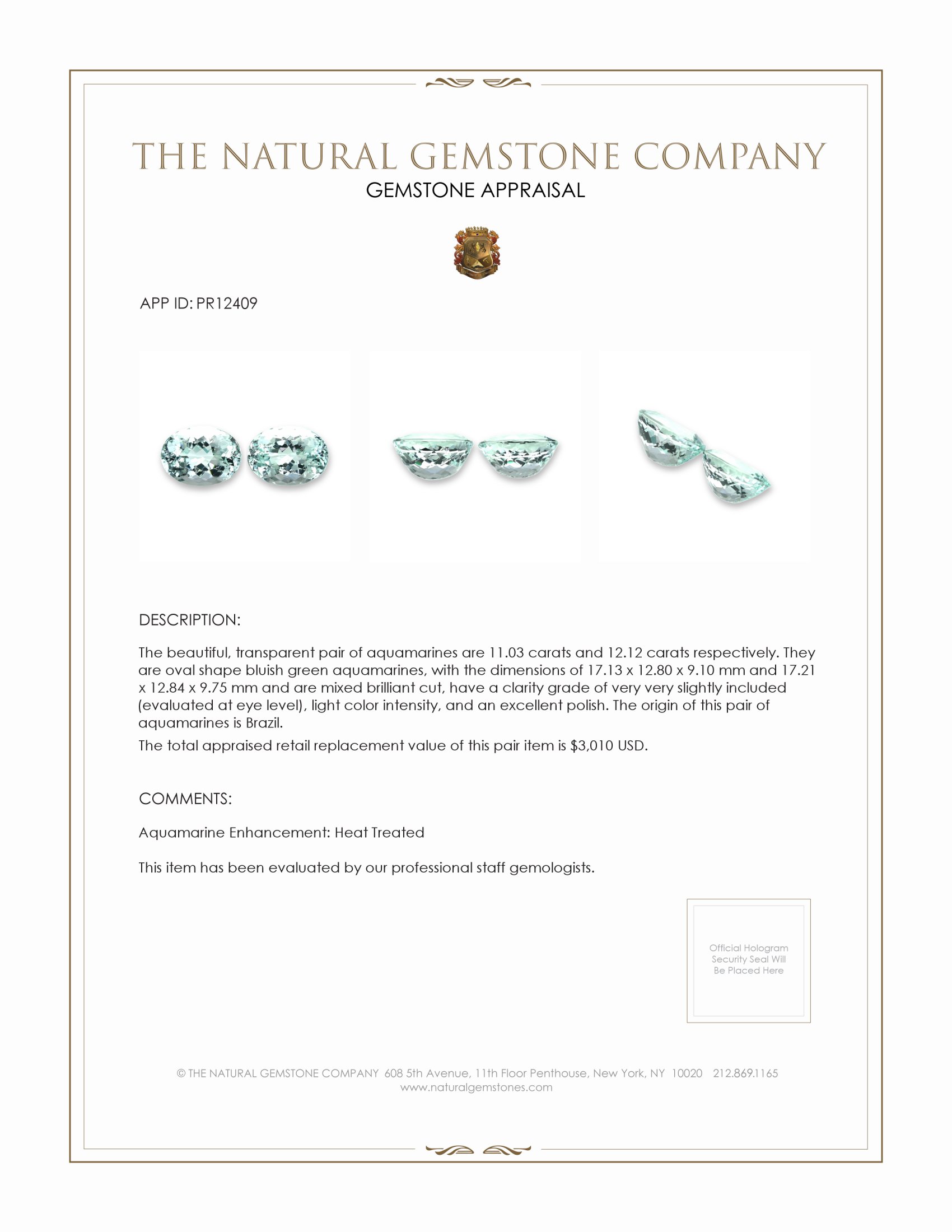 23.15 Ct.Tw. Bluish Green Aquamarine Pair from Brazil