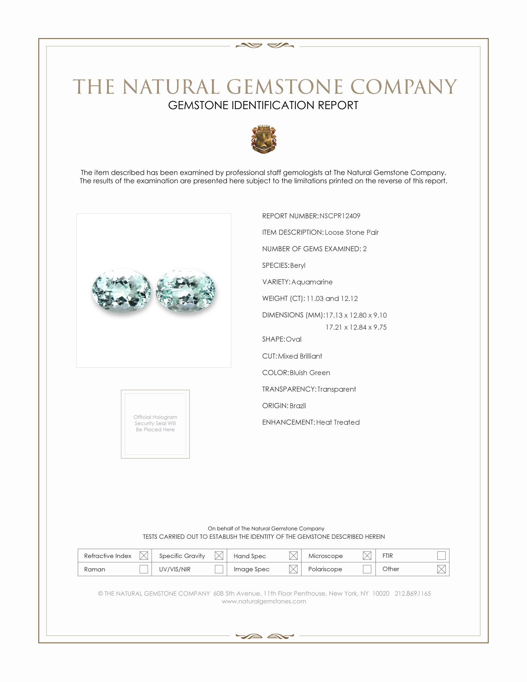 23.15 Ct.Tw. Bluish Green Aquamarine Pair from Brazil