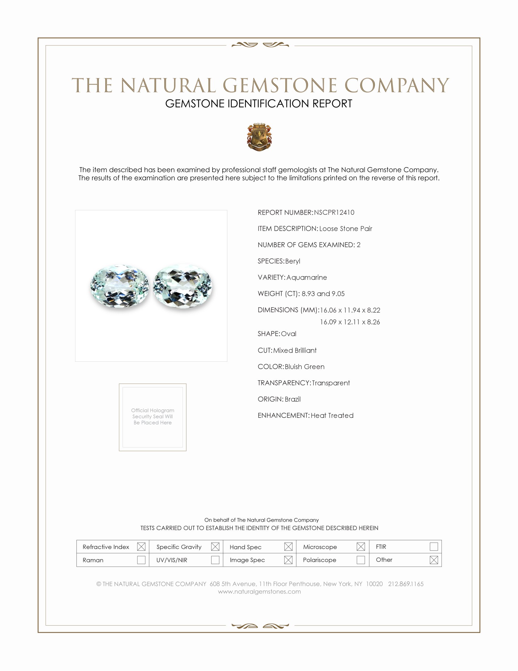 17.98 Ct.Tw. Bluish Green Aquamarine Pair from Brazil