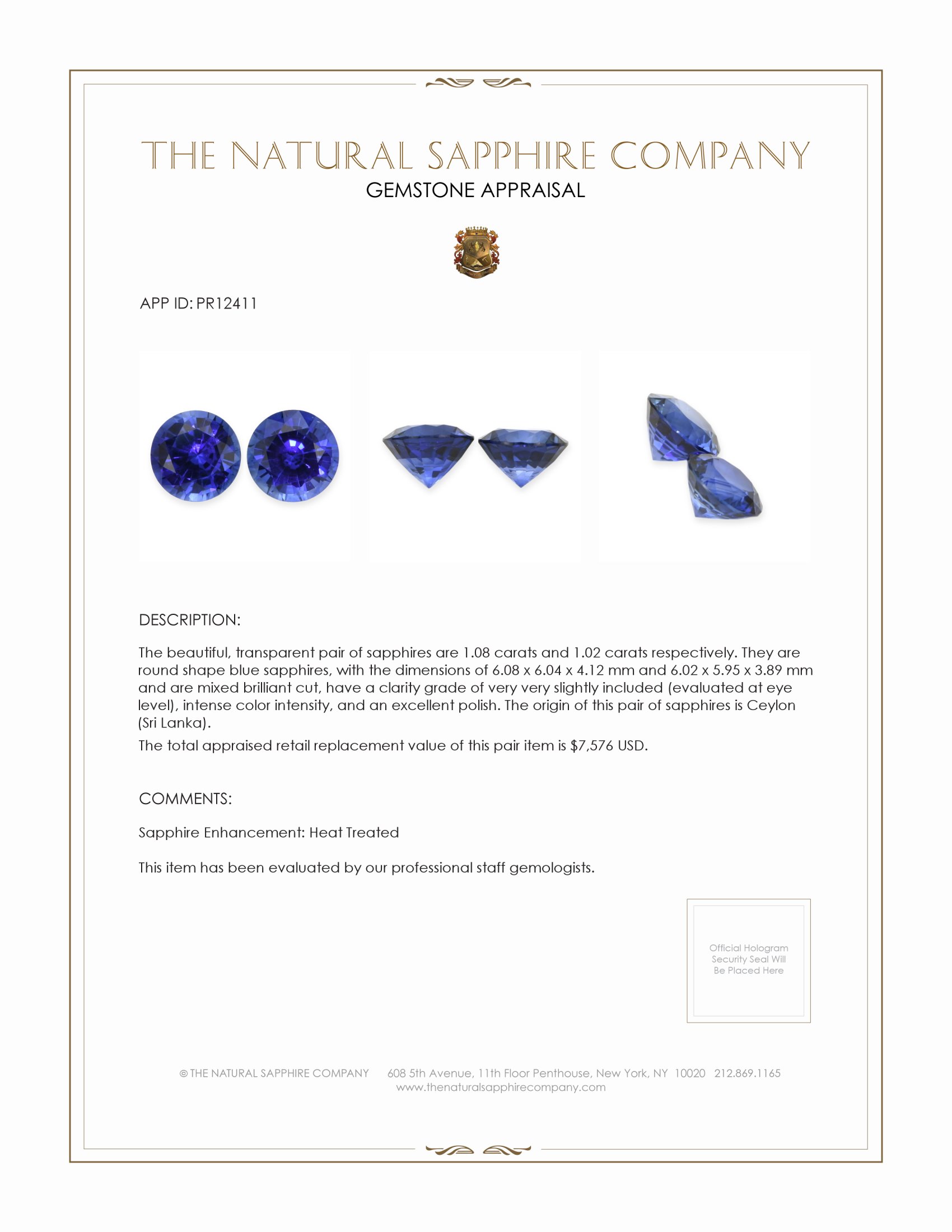 2.10 Ct.Tw. Blue Sapphire Pair from Ceylon (Sri Lanka)