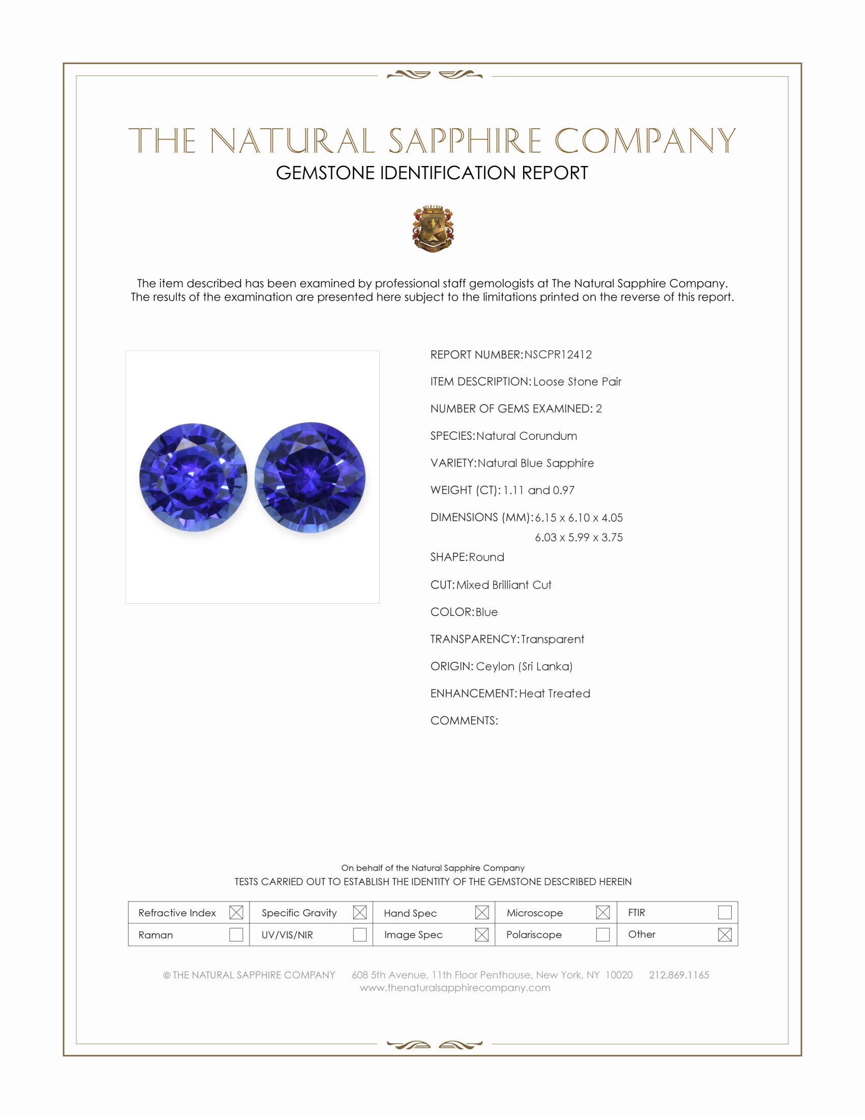 2.08 Ct.Tw. Blue Sapphire Pair from Ceylon (Sri Lanka)