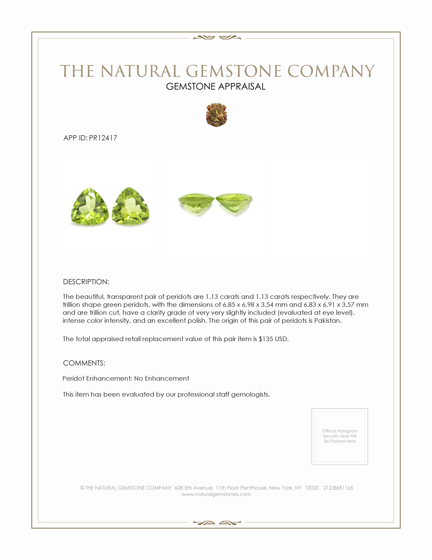 2.26 Ct.Tw. Peridot Pair from Pakistan