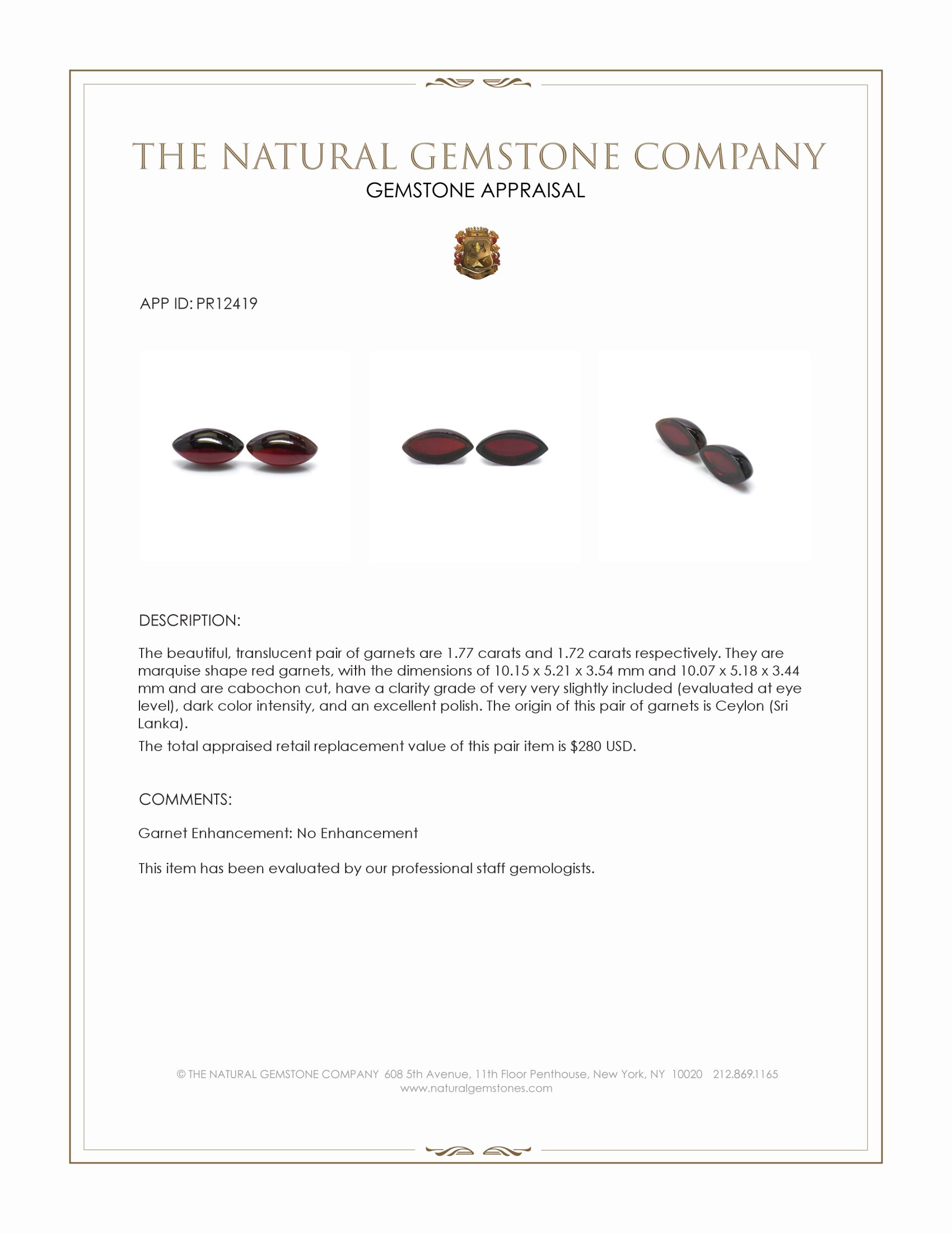 3.49 Ct.Tw. Red Cabochon Garnet Pair from Ceylon (Sri Lanka)
