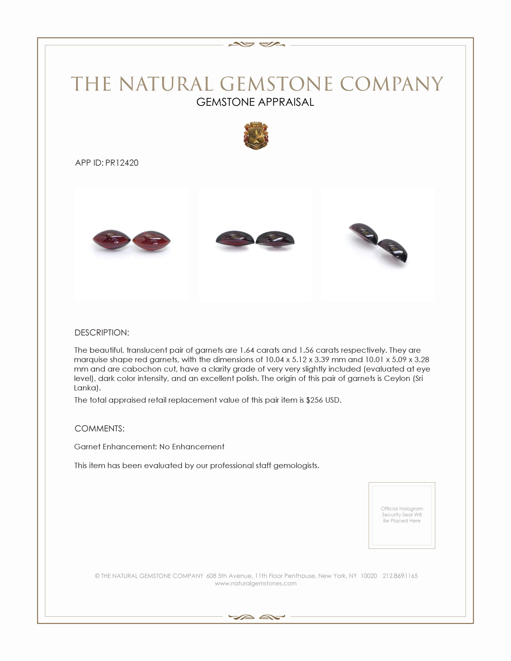 3.20 Ct.Tw. Red Cabochon Garnet Pair from Ceylon (Sri Lanka)