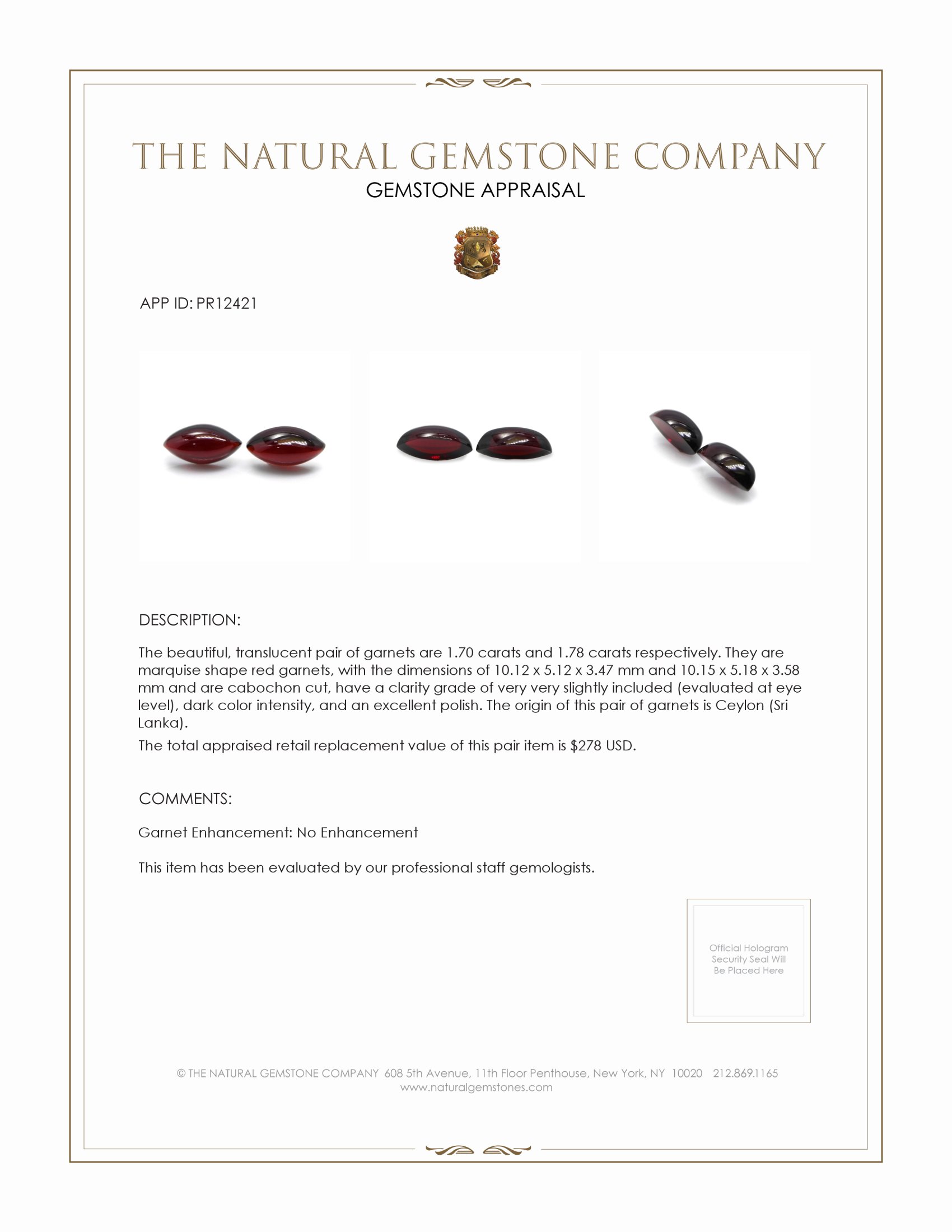 3.48 Ct.Tw. Cabochon Garnet Pair from Ceylon (Sri Lanka)