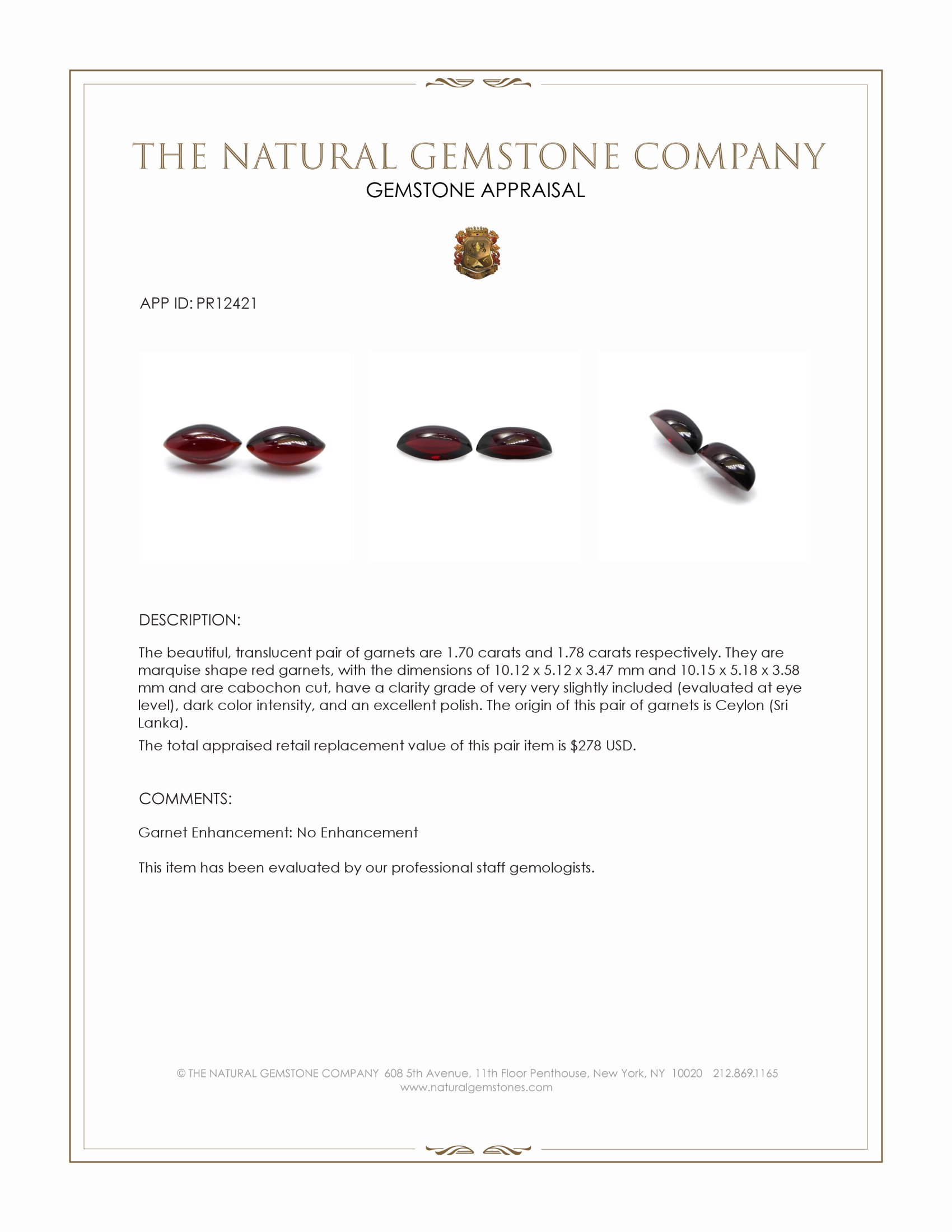 3.48 Ct.Tw. Red Cabochon Garnet Pair from Ceylon (Sri Lanka)