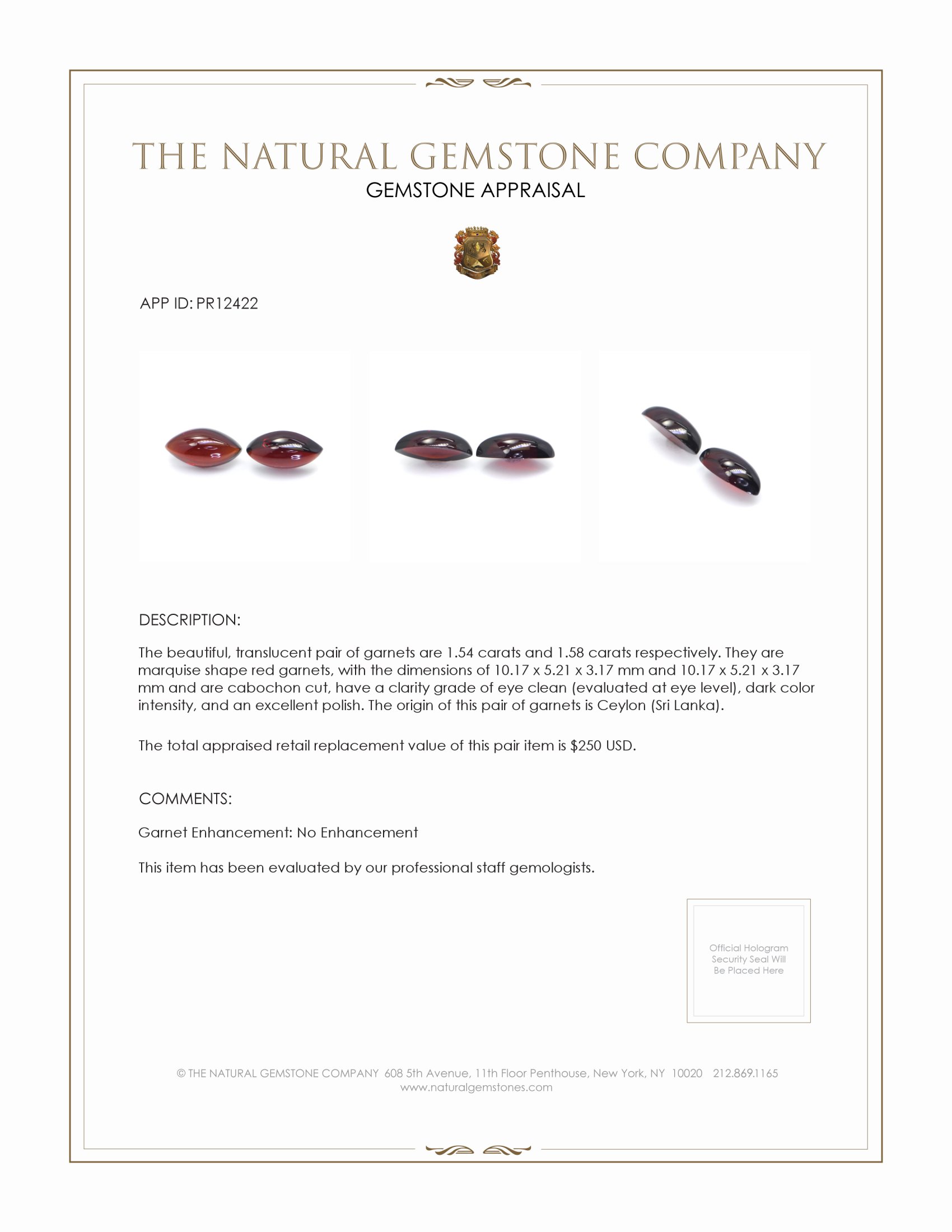 3.12 Ct.Tw. Cabochon Garnet Pair from Ceylon (Sri Lanka)