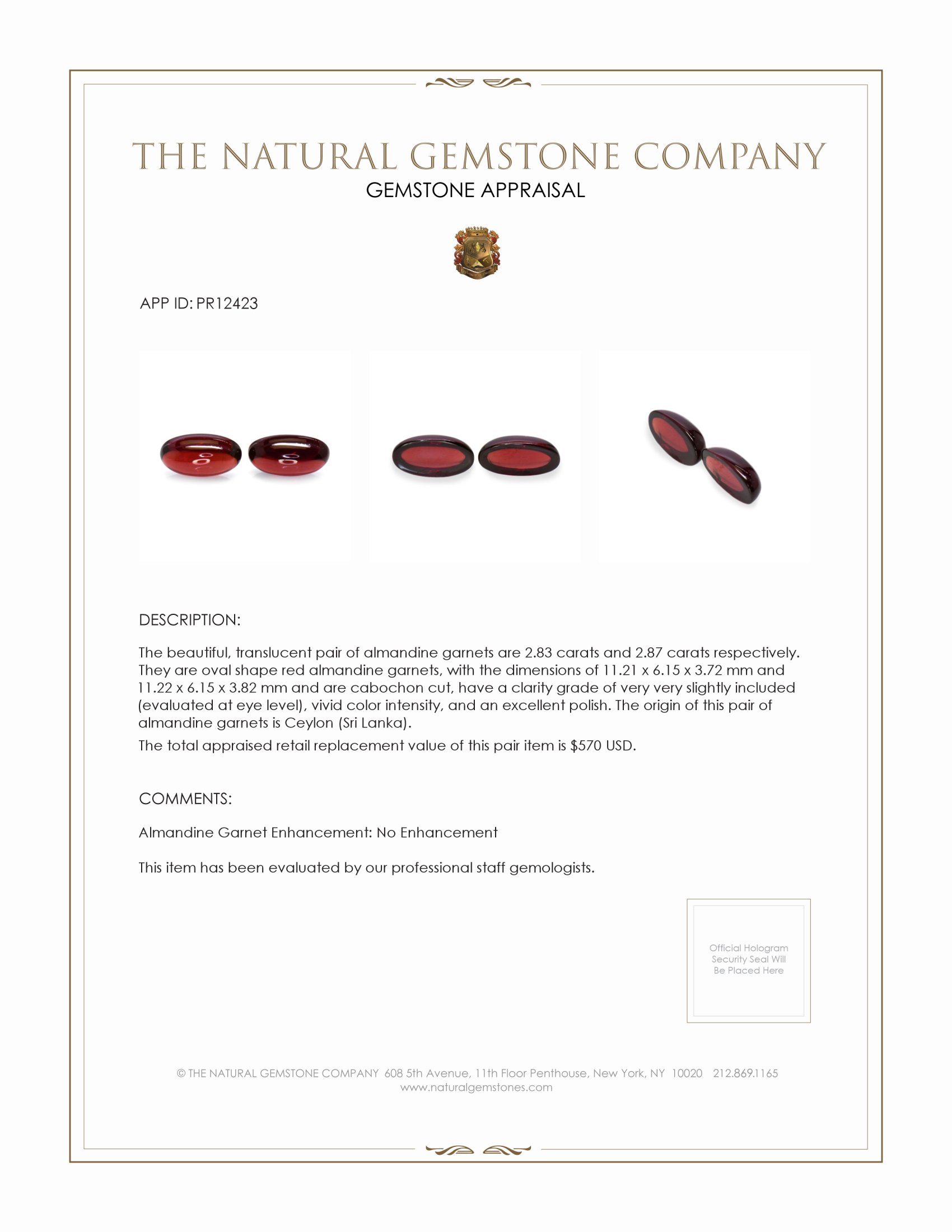 5.70 Ct.Tw. Red Cabochon Almandine Garnet Pair from Ceylon (Sri Lanka)