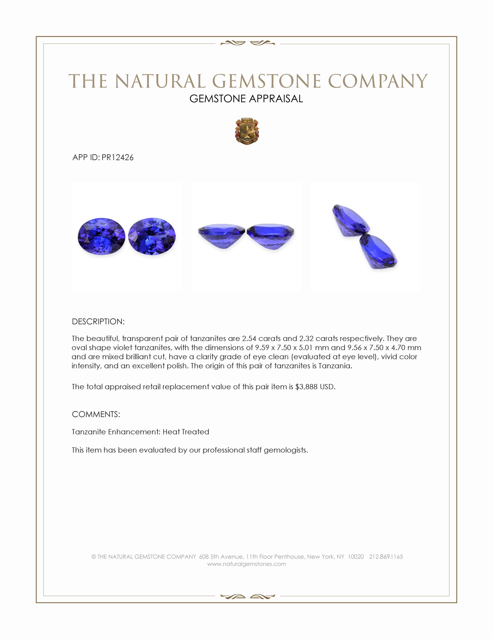 4.86 Ct.Tw. Violet Tanzanite Pair from Tanzania