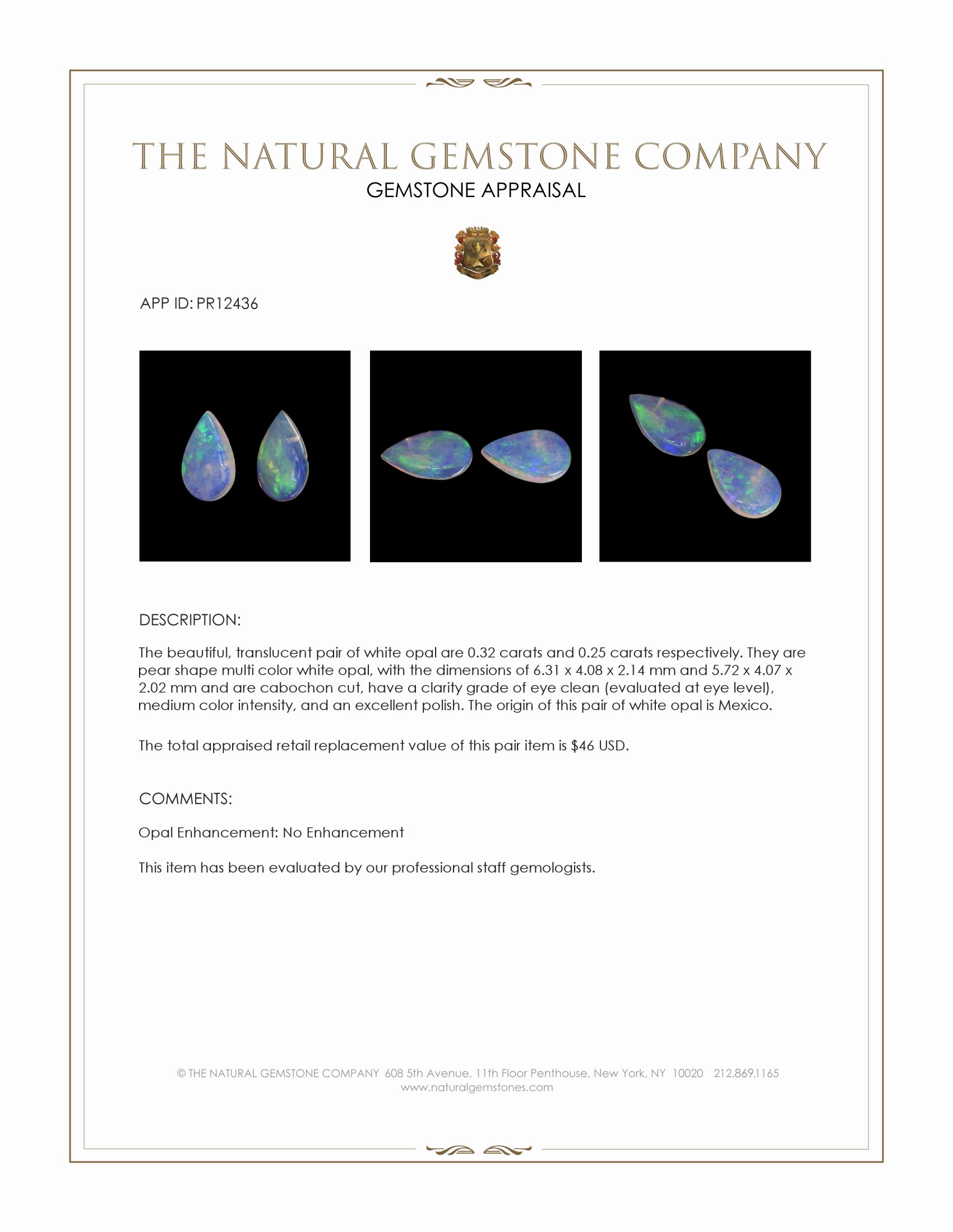 0.57 Ct.Tw. Cabochon Opal Pair from Mexico