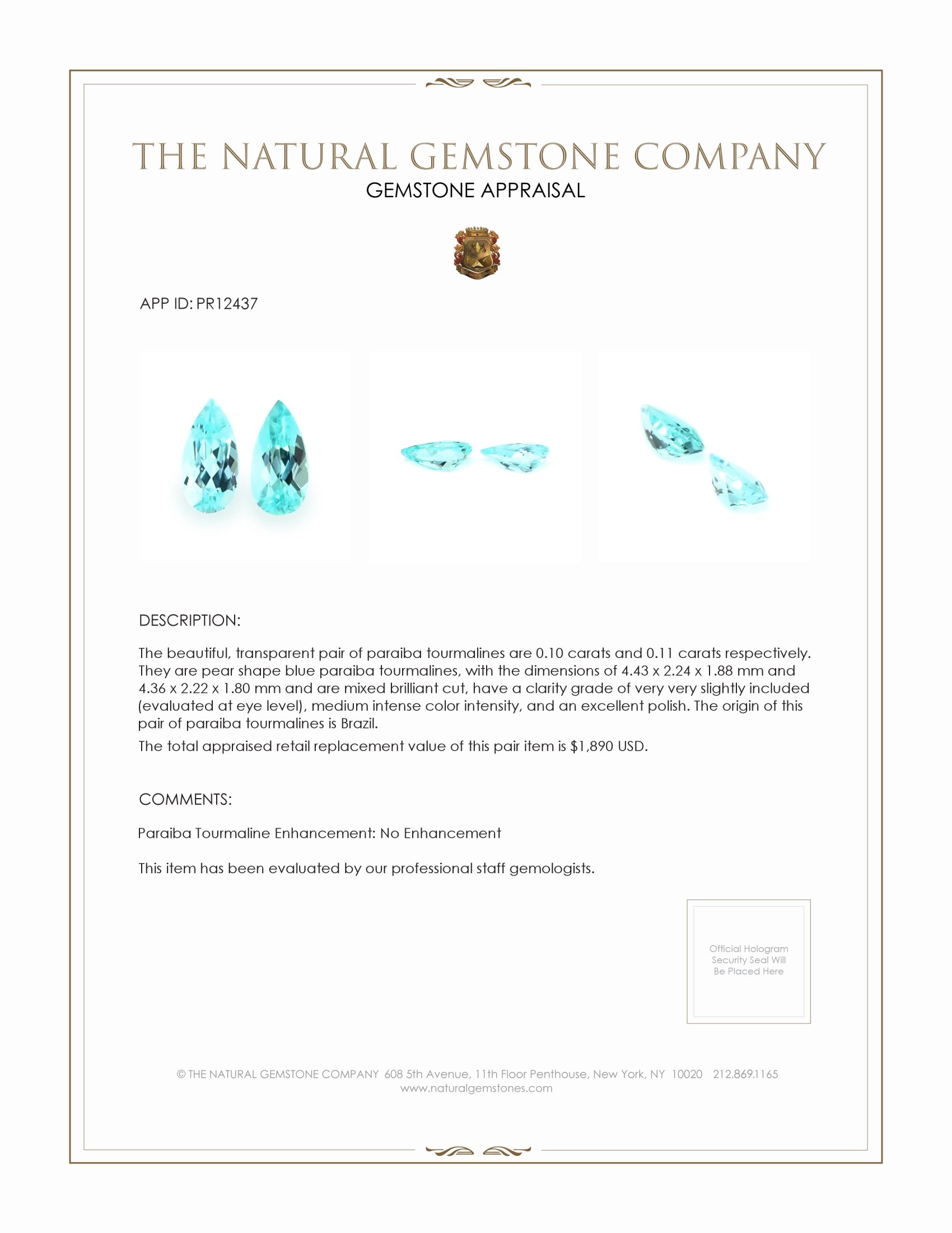 0.21 Ct.Tw. Paraiba Tourmaline Pair from Brazil