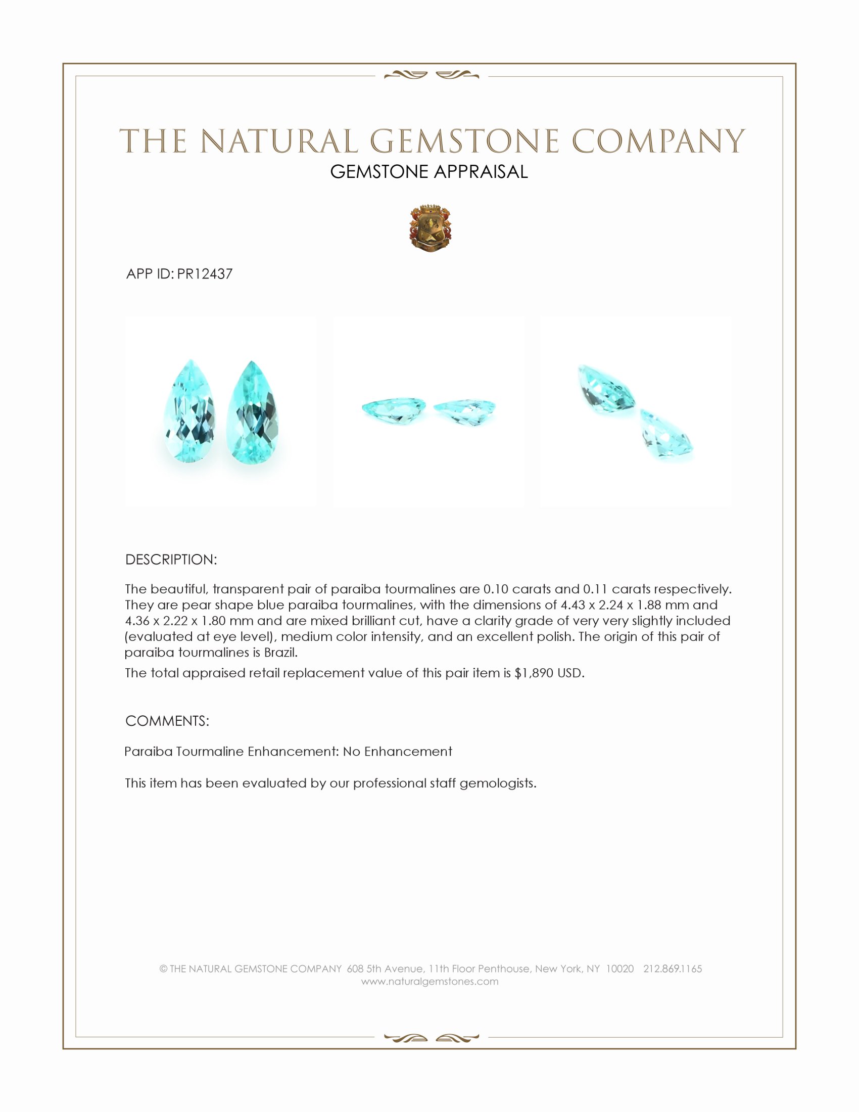 0.21 Ct.Tw. Paraiba Tourmaline Pair from Brazil