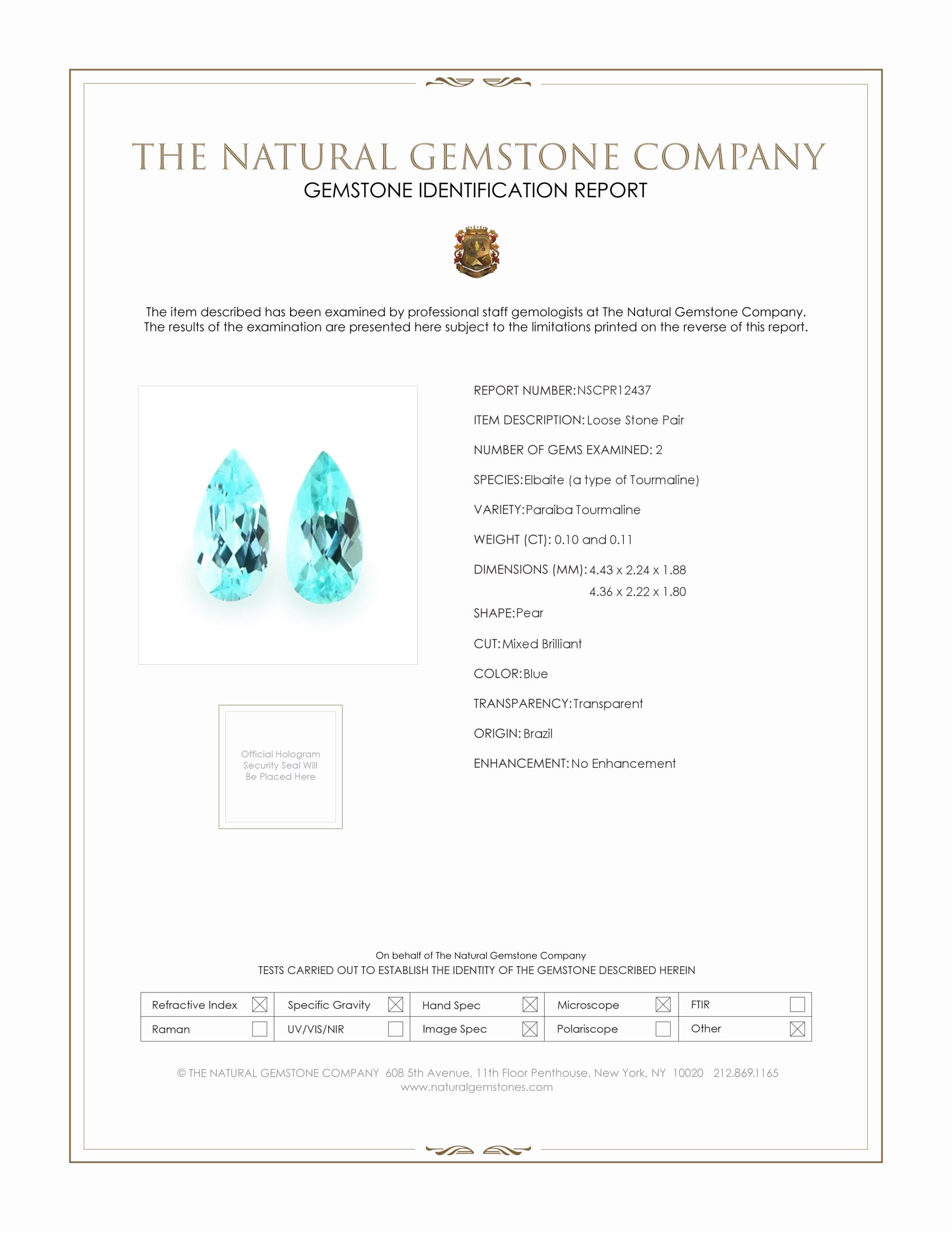 0.21 Ct.Tw. Paraiba Tourmaline Pair from Brazil