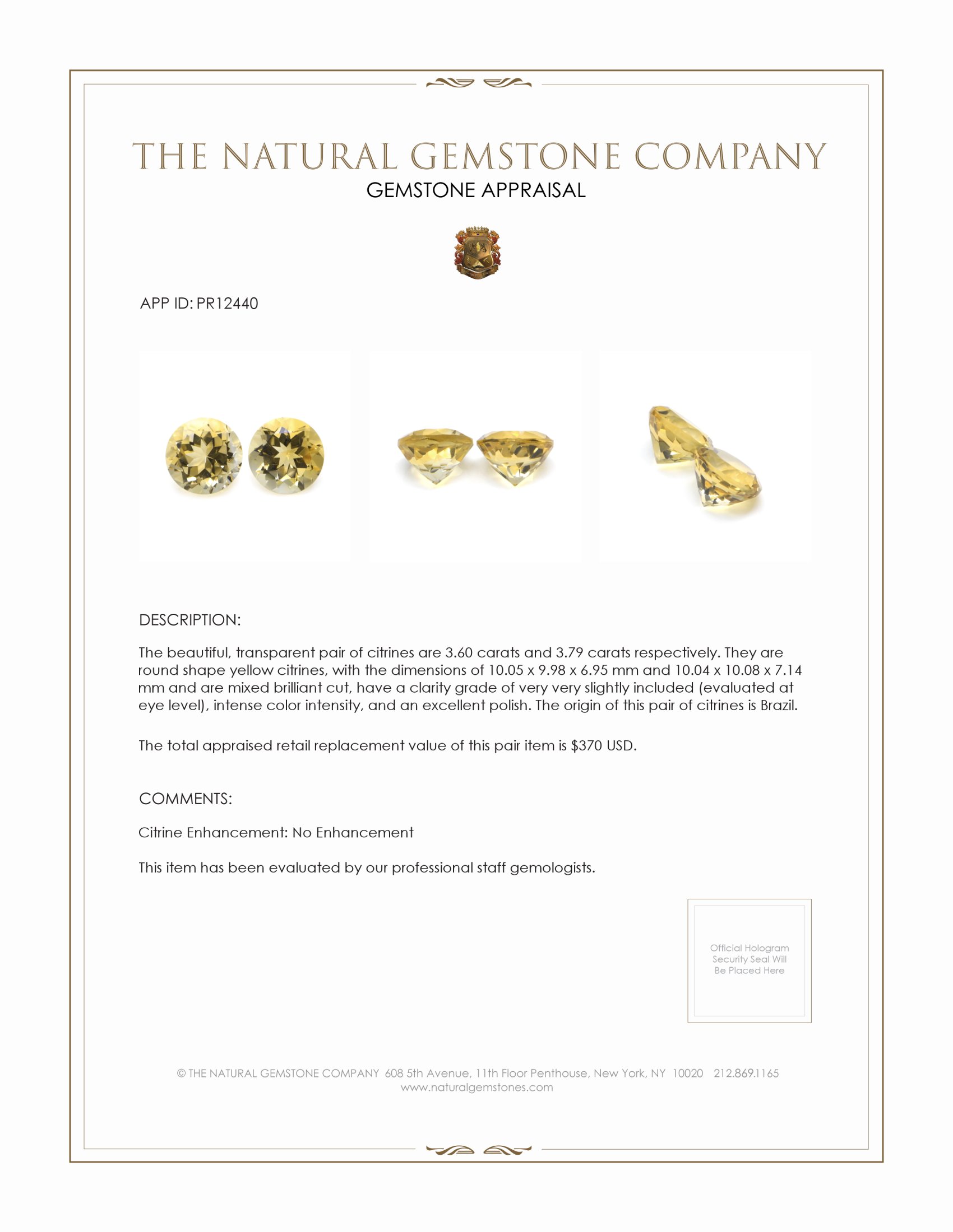 7.39 Ct.Tw. Yellow Citrine Pair from Brazil