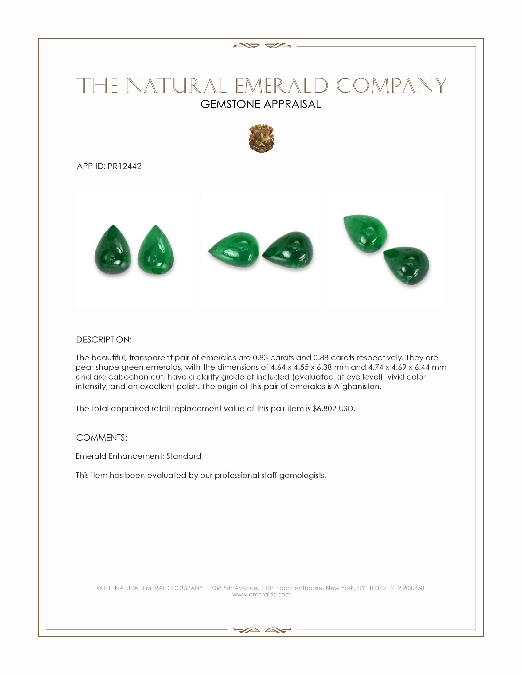 1.71 Ct.Tw. Cabochon Emerald Pair from Afghanistan