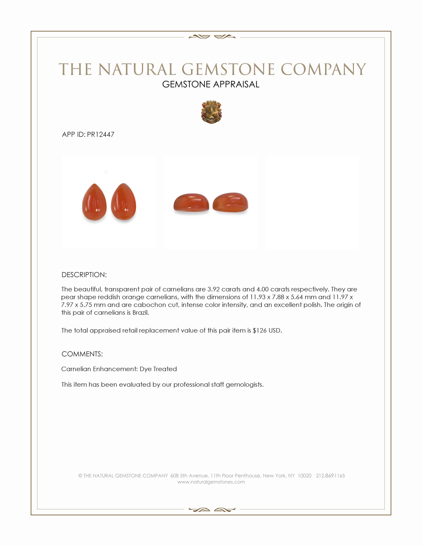 7.92 Ct.Tw. Reddish Orange Cabochon Carnelian Pair from Brazil