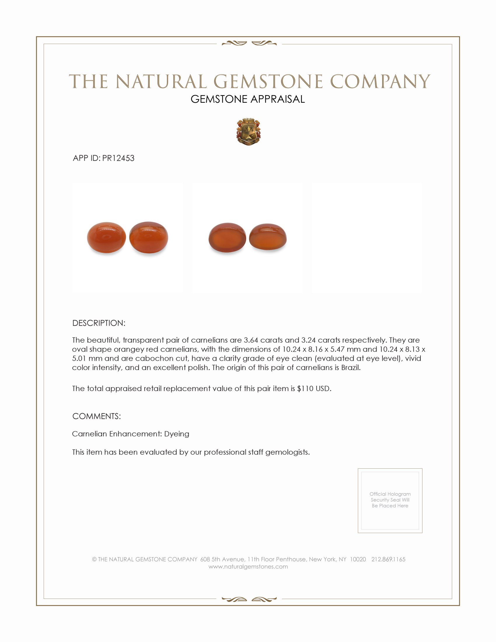 6.88 Ct.Tw. Cabochon Carnelian Pair from Brazil