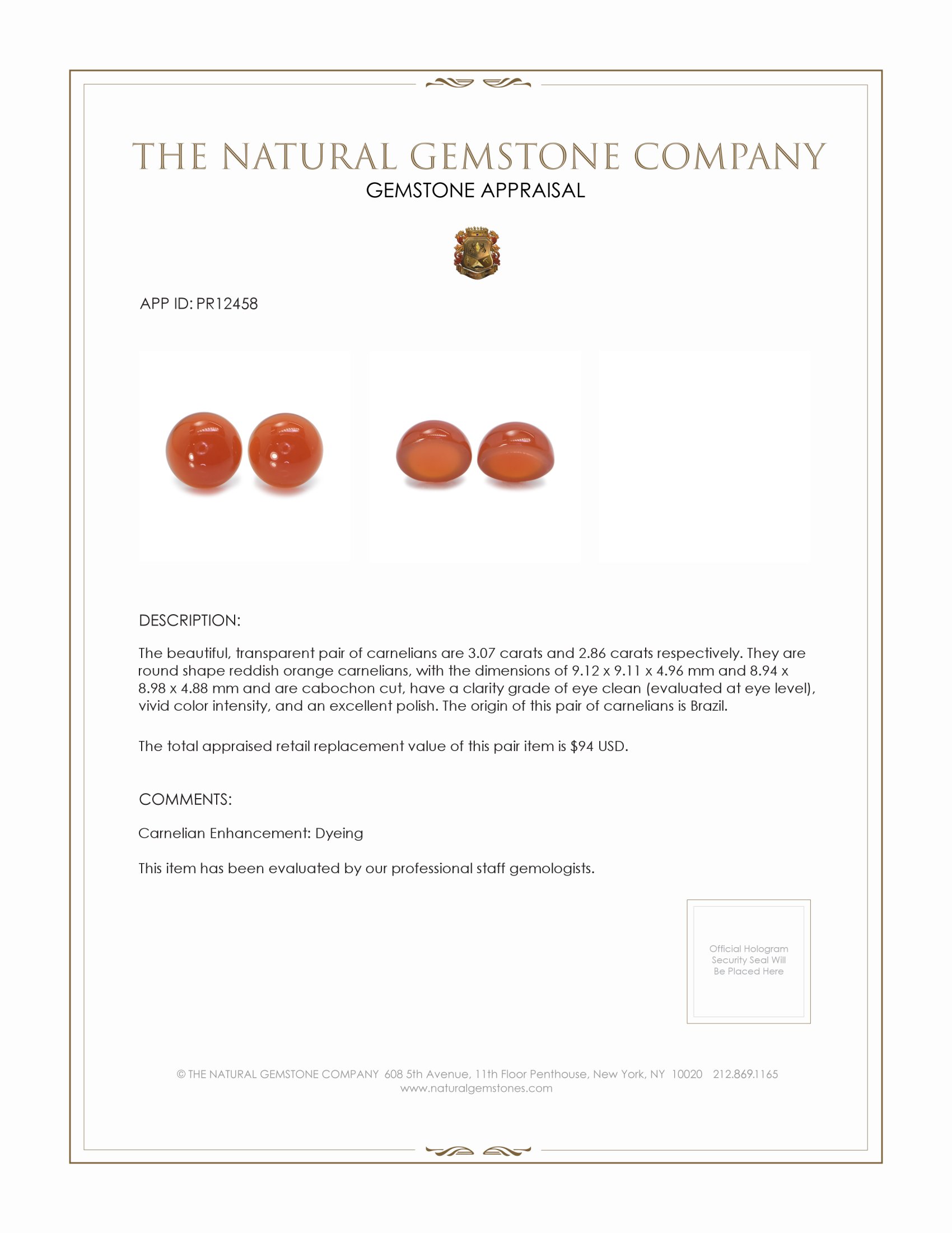 5.93 Ct.Tw. Cabochon Carnelian Pair from Brazil