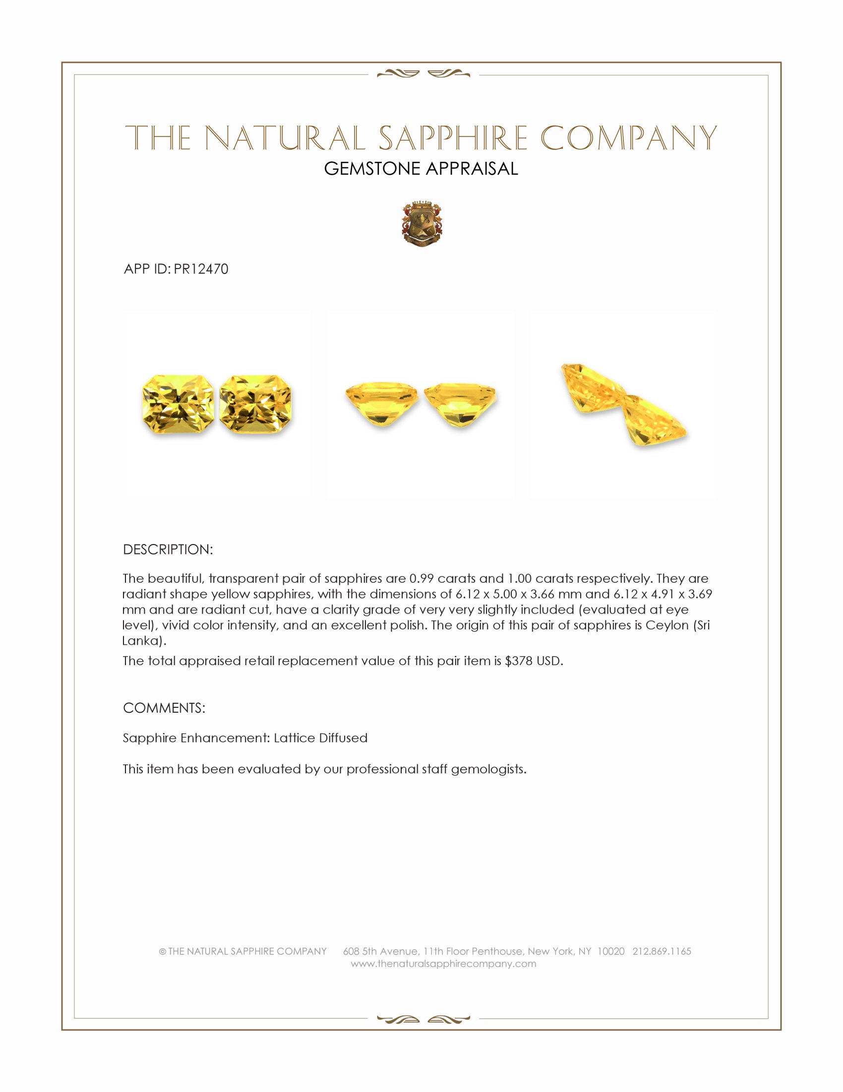 1.99 Ct.Tw. Yellow Sapphire Pair from Ceylon (Sri Lanka)