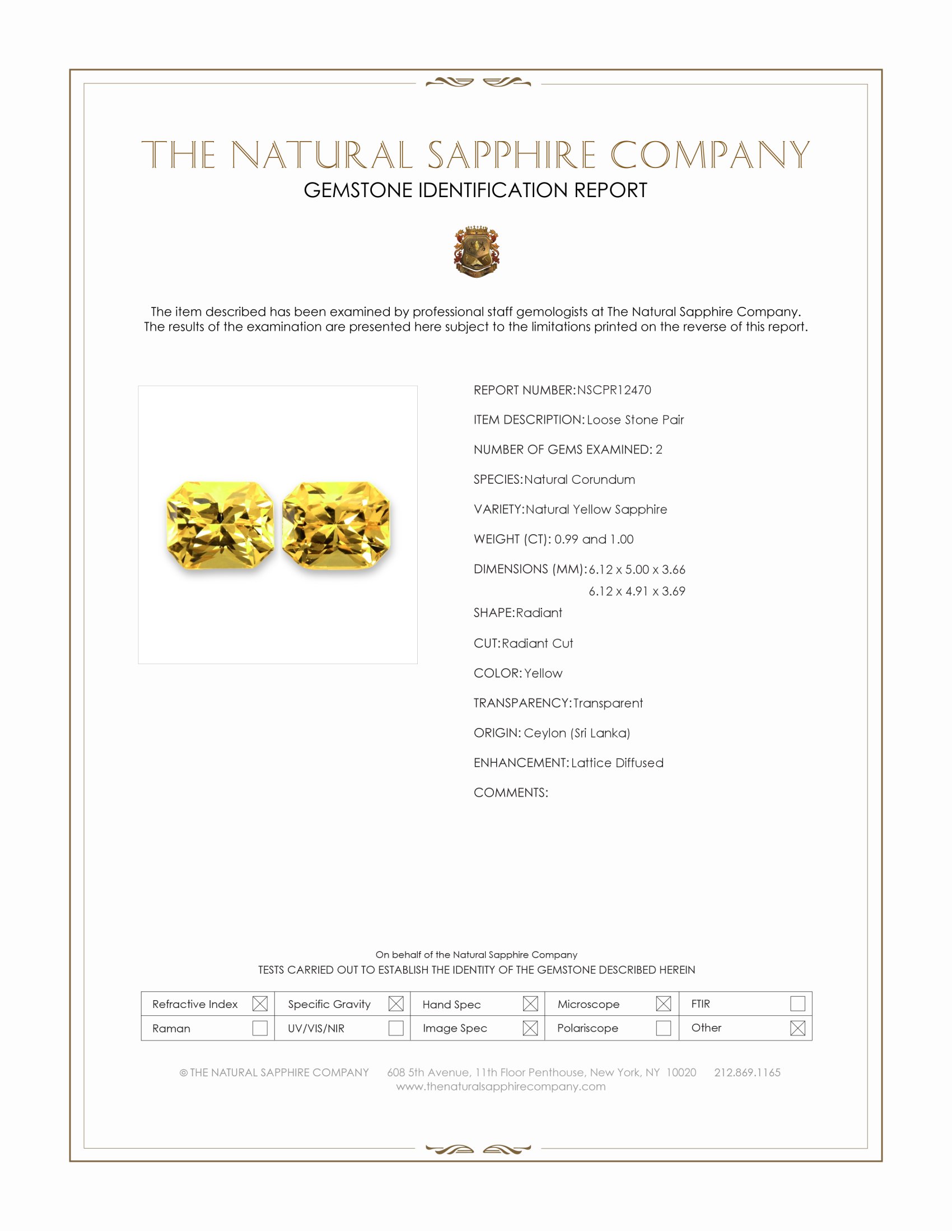 1.99 Ct.Tw. Yellow Sapphire Pair from Ceylon (Sri Lanka)