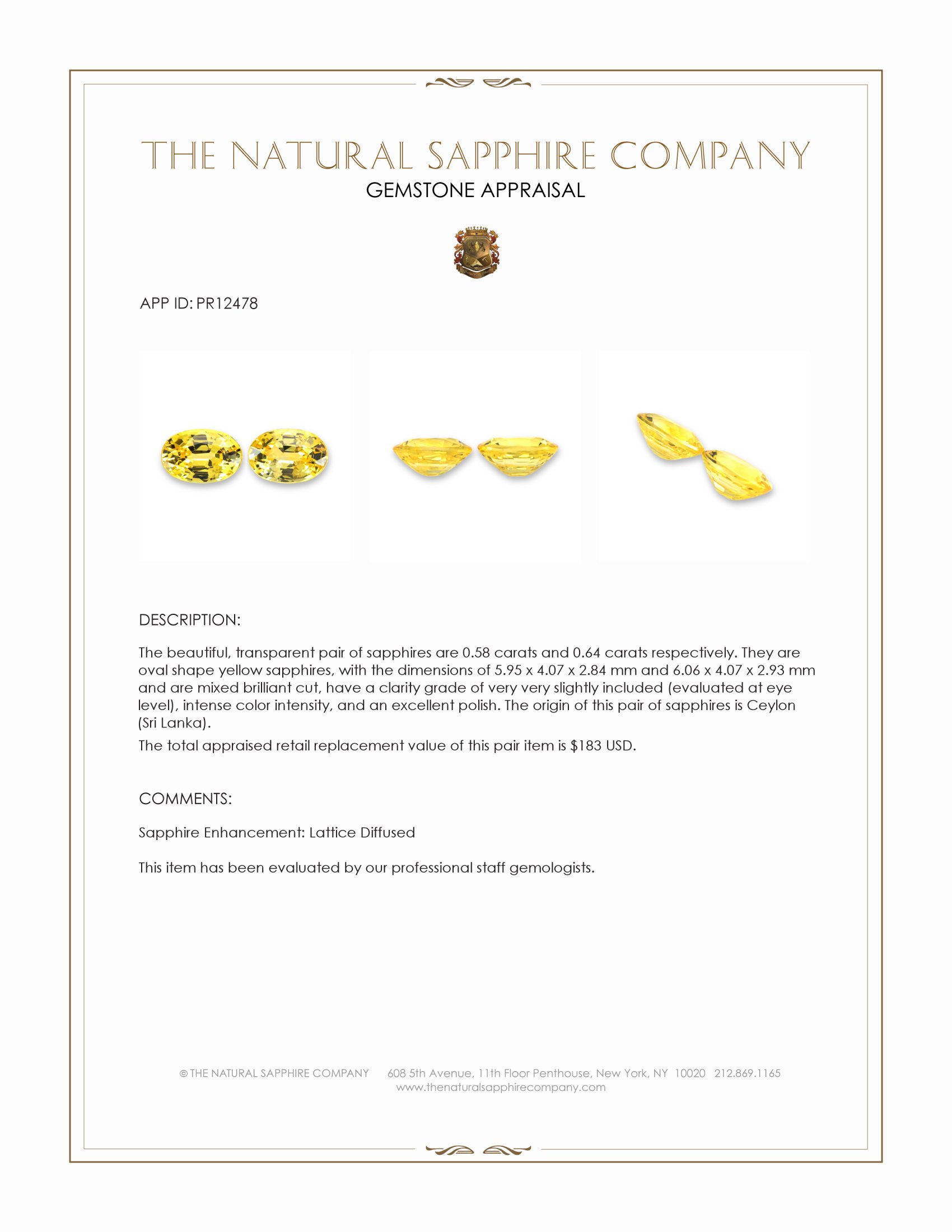 1.22 Ct.Tw. Yellow Sapphire Pair from Ceylon (Sri Lanka)