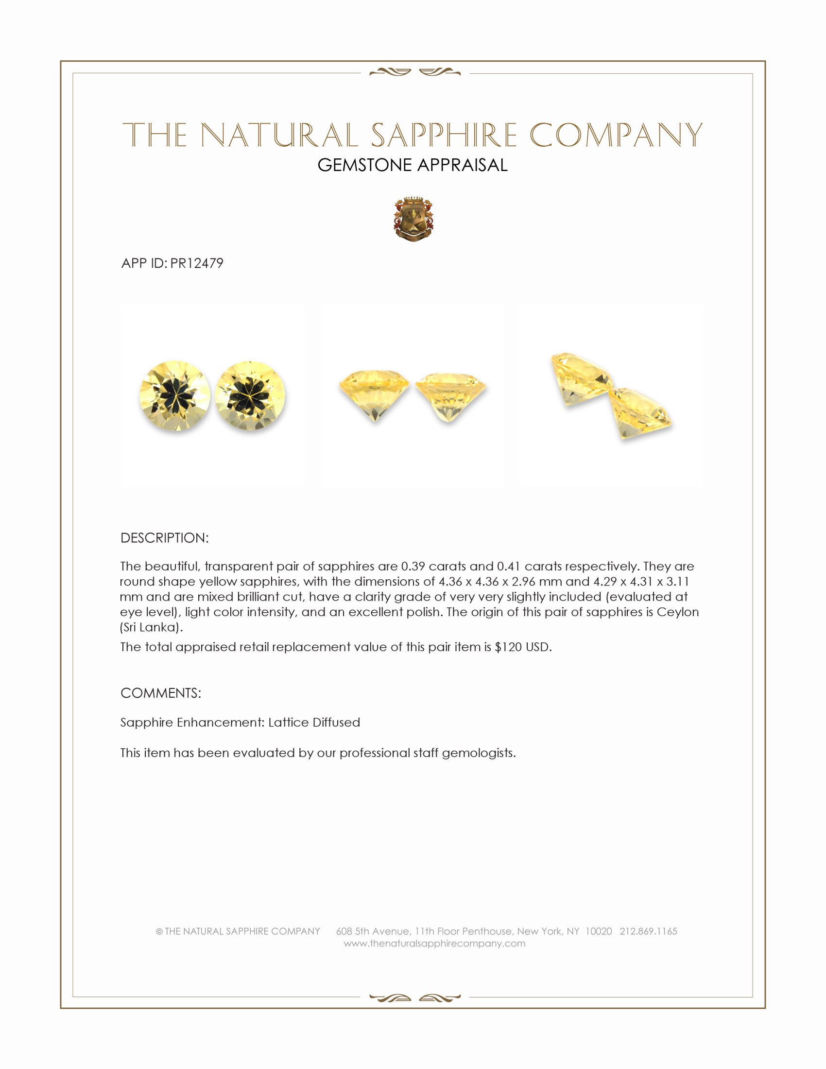 0.80 Ct.Tw. Yellow Sapphire Pair from Ceylon (Sri Lanka)