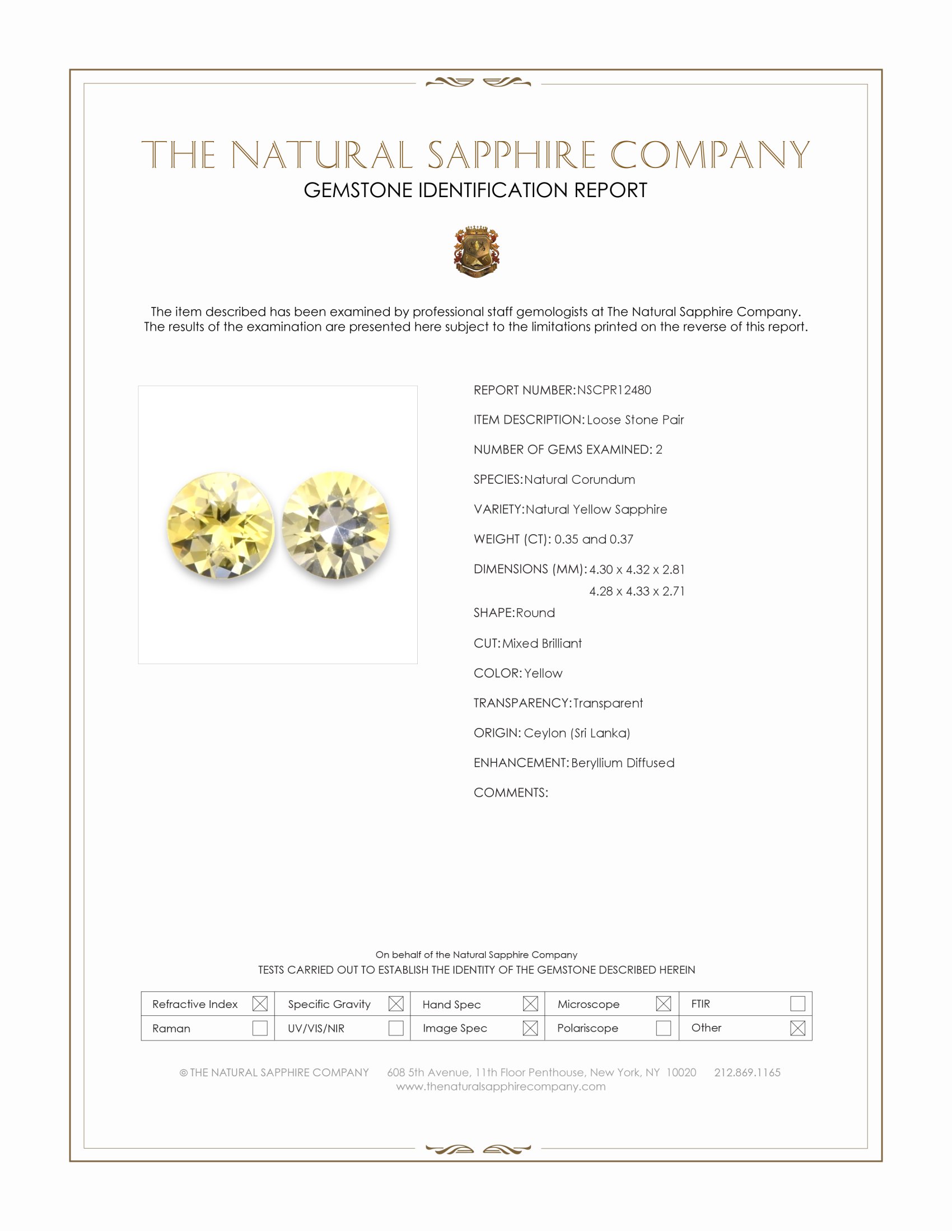 0.72 Ct.Tw. Yellow Sapphire Pair from Ceylon (Sri Lanka)
