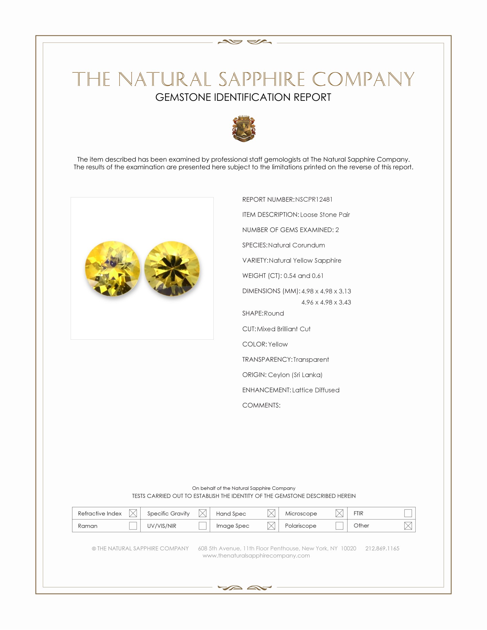 1.15 Ct.Tw. Yellow Sapphire Pair from Ceylon (Sri Lanka)