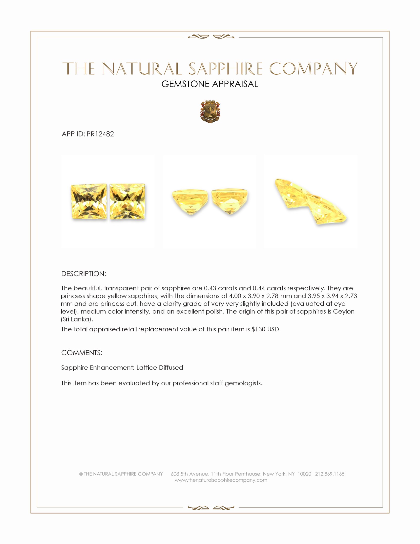 0.87 Ct.Tw. Yellow Sapphire Pair from Ceylon (Sri Lanka)