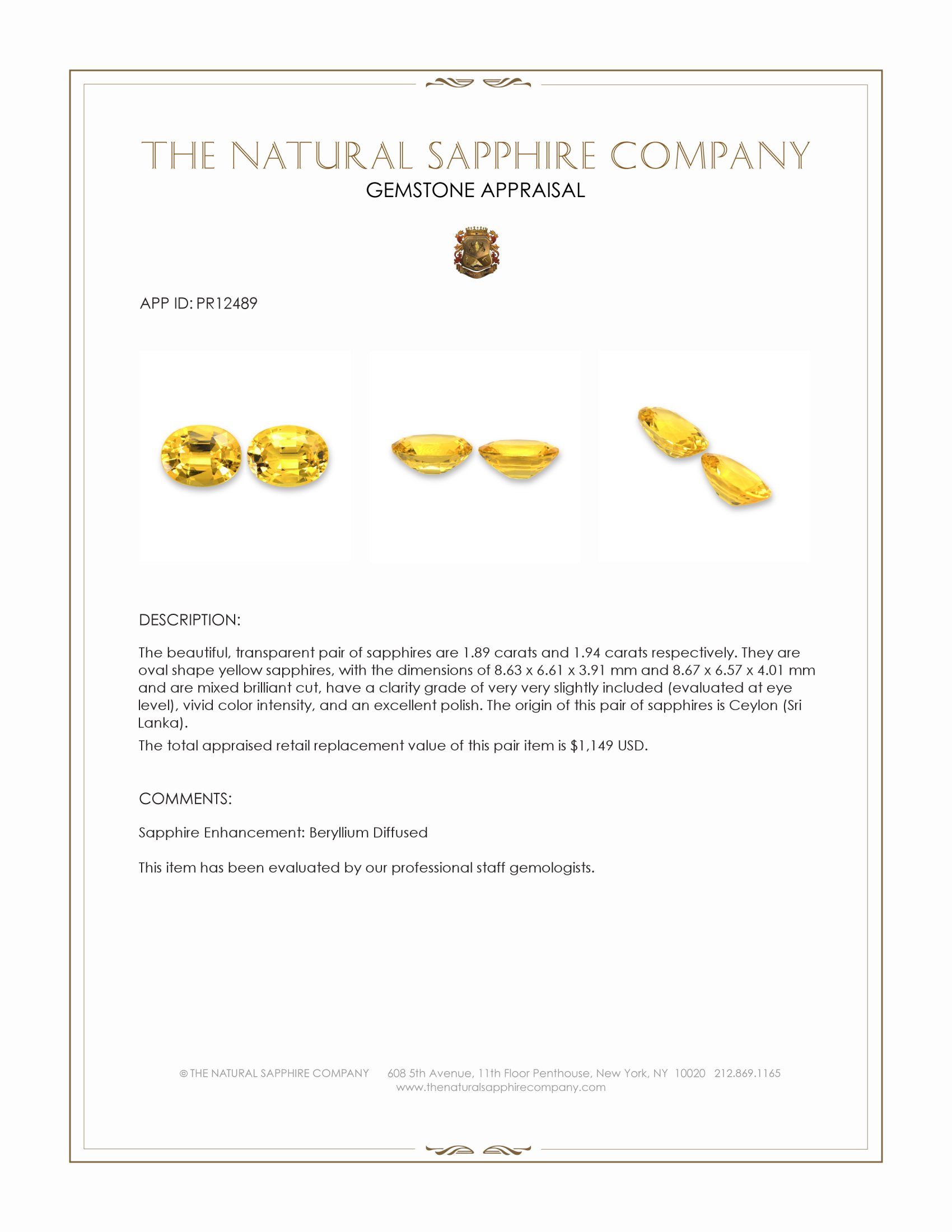 3.83 Ct.Tw. Yellow Sapphire Pair from Ceylon (Sri Lanka)