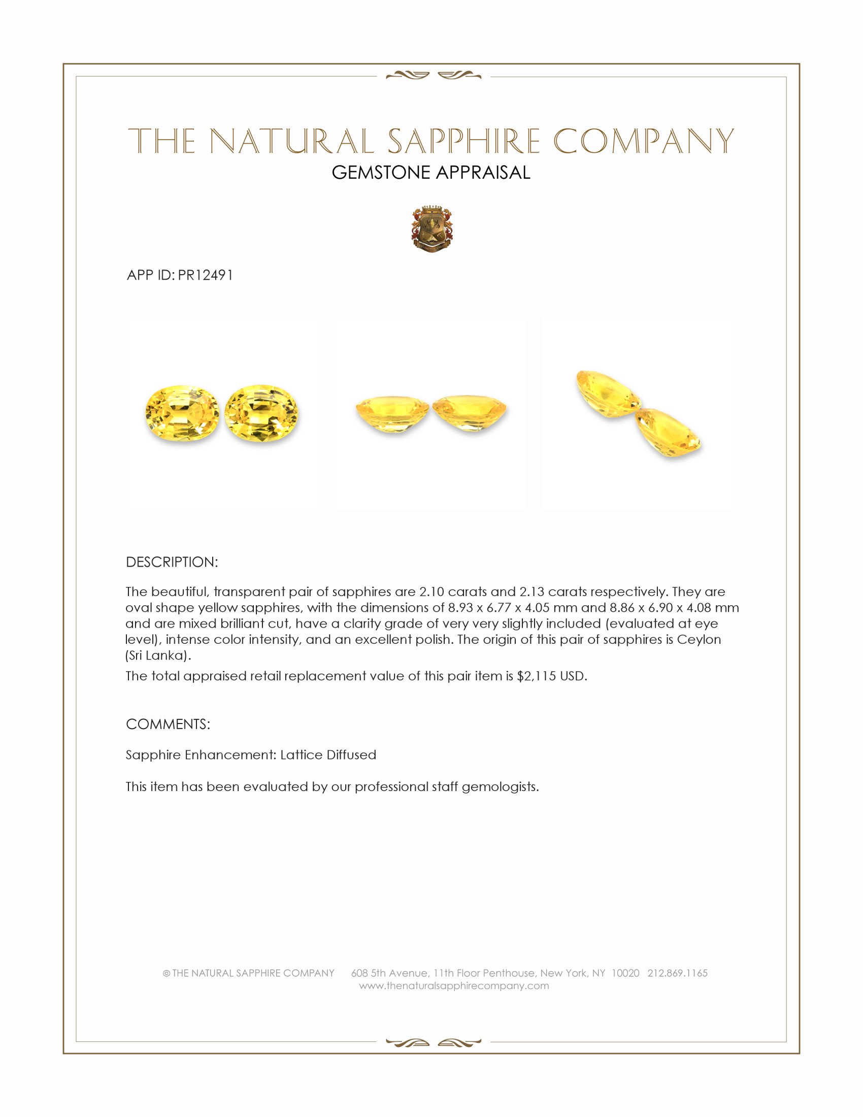 4.23 Ct.Tw. Yellow Sapphire Pair from Ceylon (Sri Lanka)
