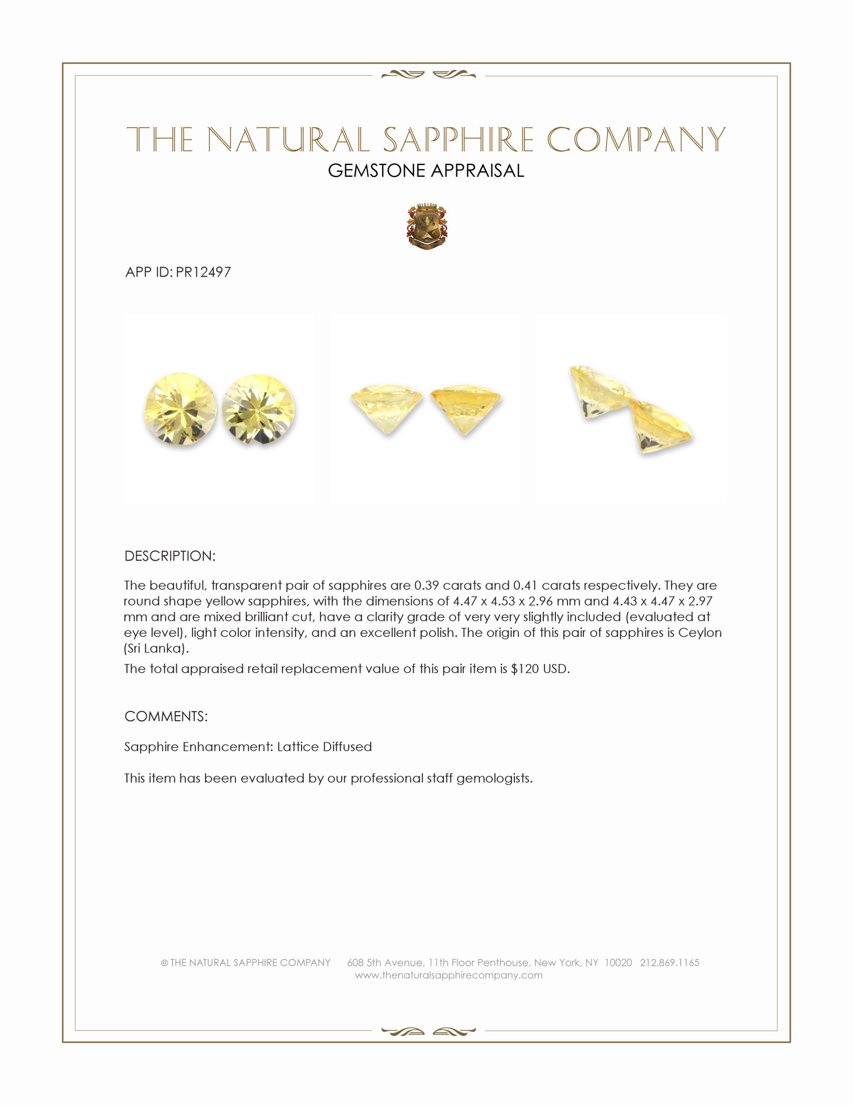 0.80 Ct.Tw. Yellow Sapphire Pair from Ceylon (Sri Lanka)