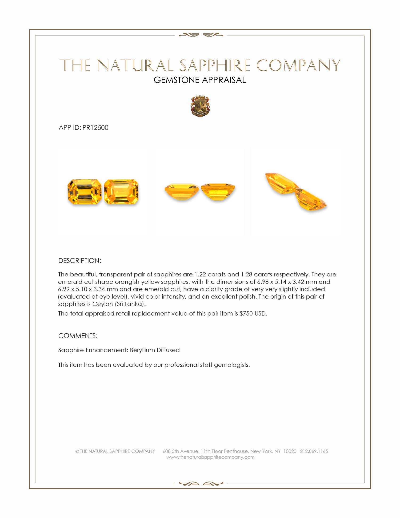 2.50 Ct.Tw. Orangish Yellow Sapphire Pair from Ceylon (Sri Lanka)